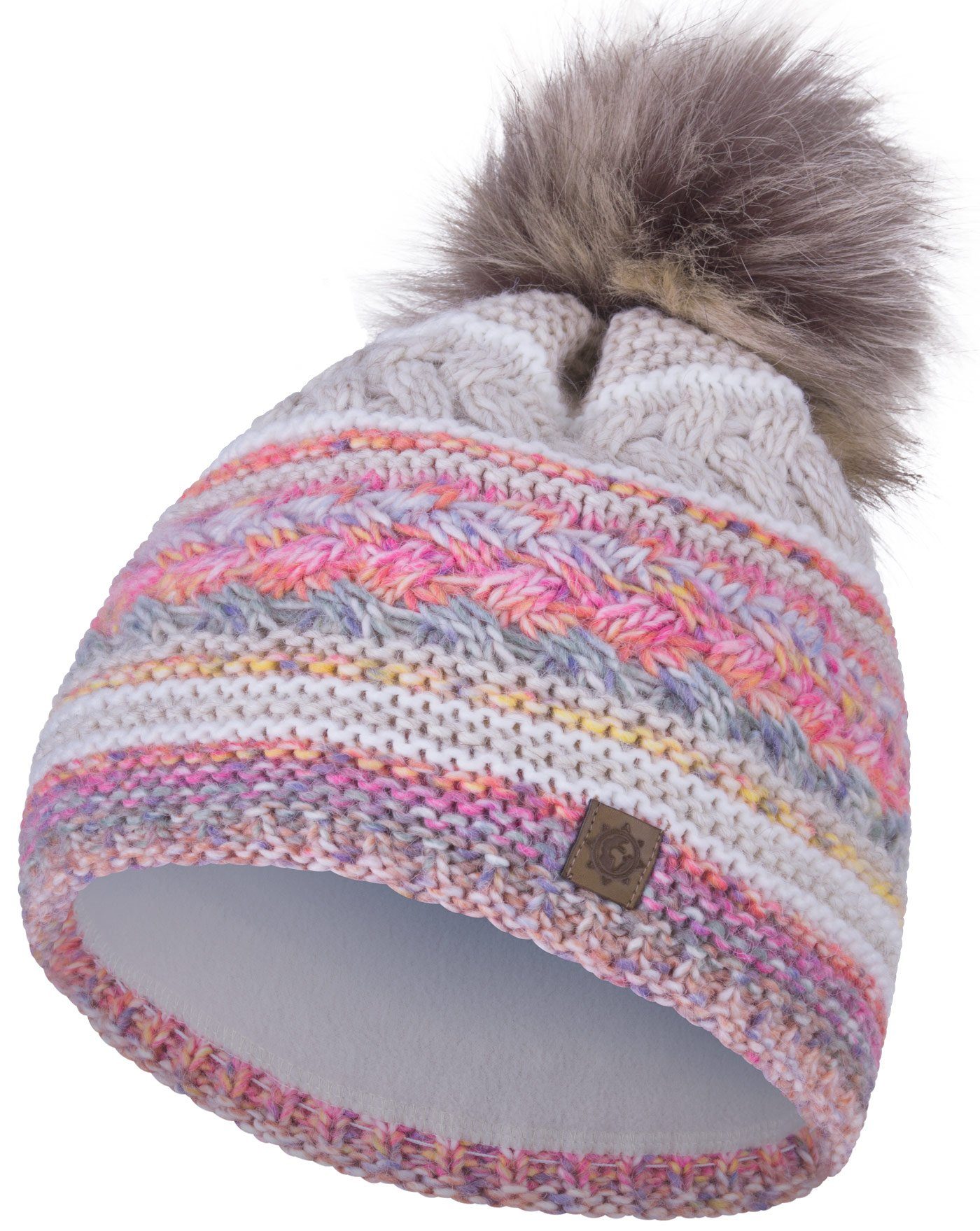 CHILLOUTS Ella Bommelmütze Damen - Strickmütze Mit Kunstfell Pompon Winter