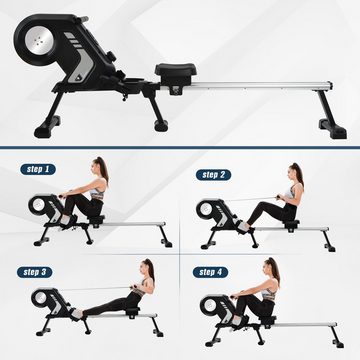 EXTSUD Rudergerät Faltbares Rudergerät mit magnetischem Widerstand, LCD-Display, Anti-Rutsch-Pedal und Transporträder für Home Gym grau