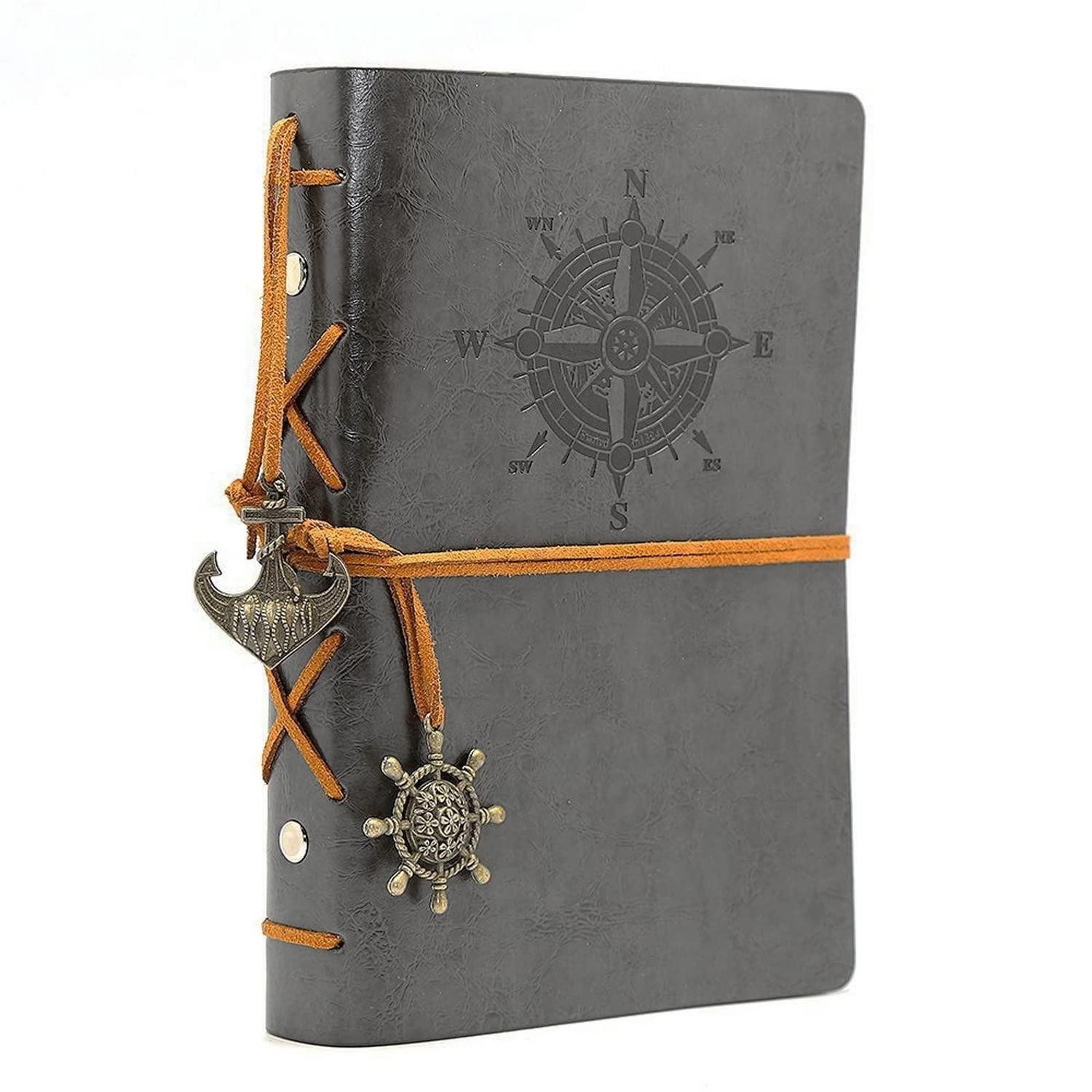 LuxusKollektion Reisetagebuch Notizbuch Retro Vintage Nautisch PU Leder Grau