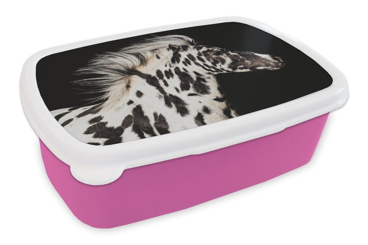 MuchoWow Lunchbox Pferd - Punkte - Weiß, Kunststoff, (2-tlg), Brotbox für Erwachsene, Brotdose Kinder, Snackbox, Mädchen, Kunststoff rosa