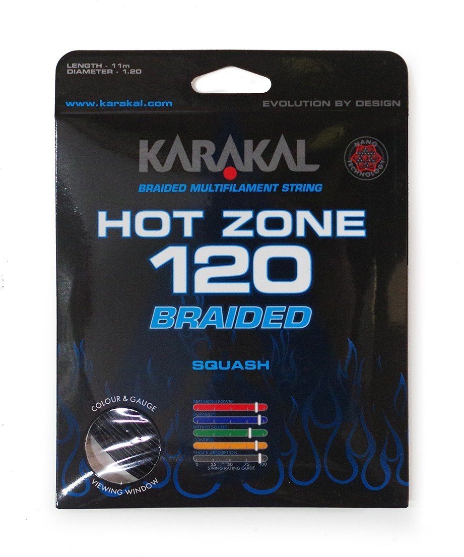 Karakal Squashsaite Hot Zone Braided 120 (Power+Kontrolle) 1.20mm schwarz 11m Set, Saitendicke: 1.20