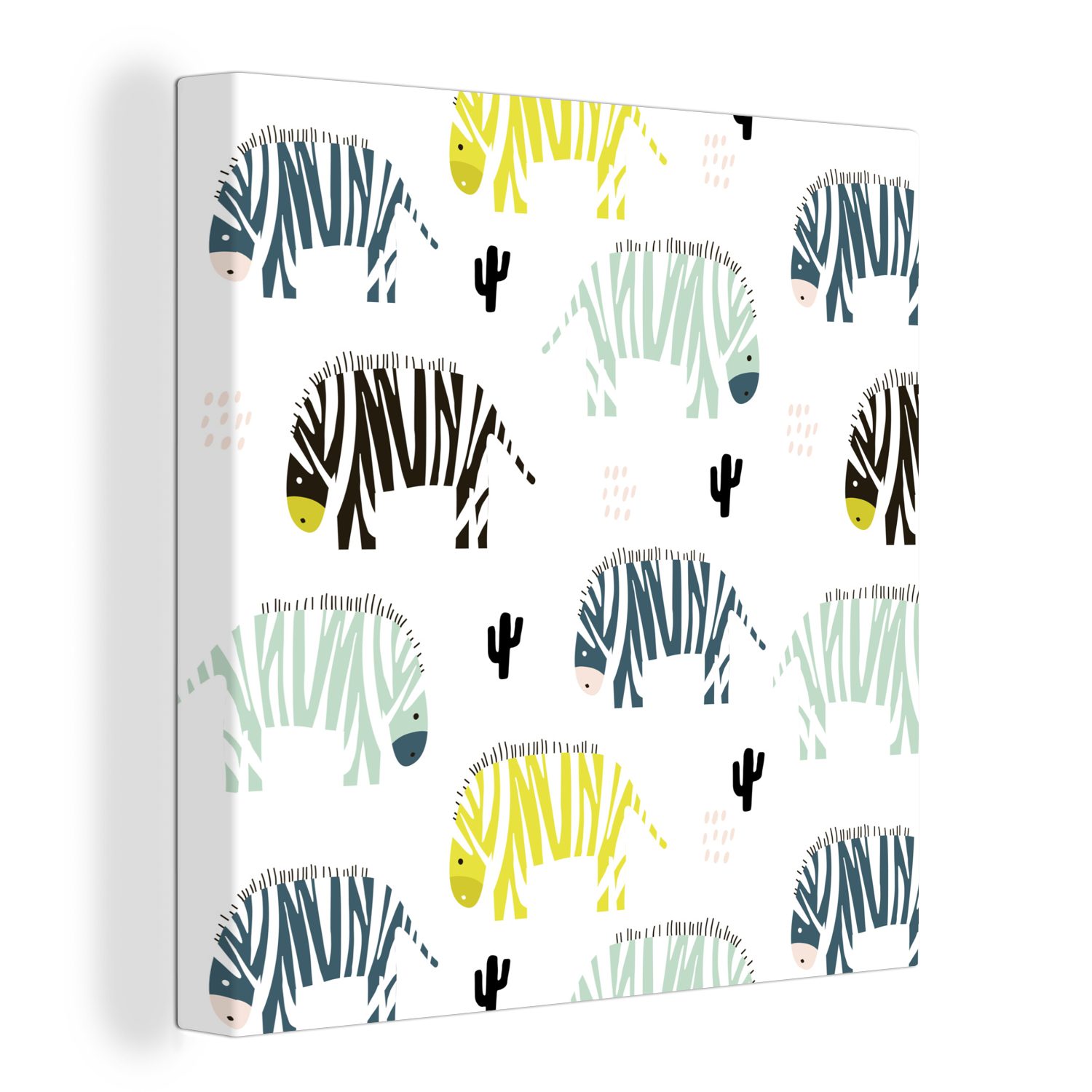 OneMillionCanvasses® Leinwandbild Zebra - Kaktus - Weiß, (1 St), Leinwand Bilder für Wohnzimmer Schlafzimmer