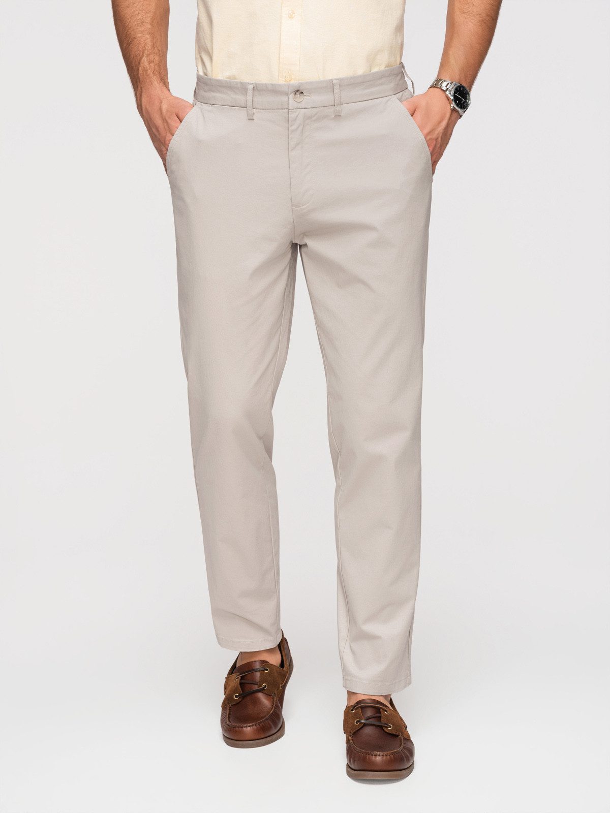 OMBRE Chinos Herren Chino Hose Regular Fit Baumwolle Beige XL (kein Set, 1-tlg) Peach-Effekt