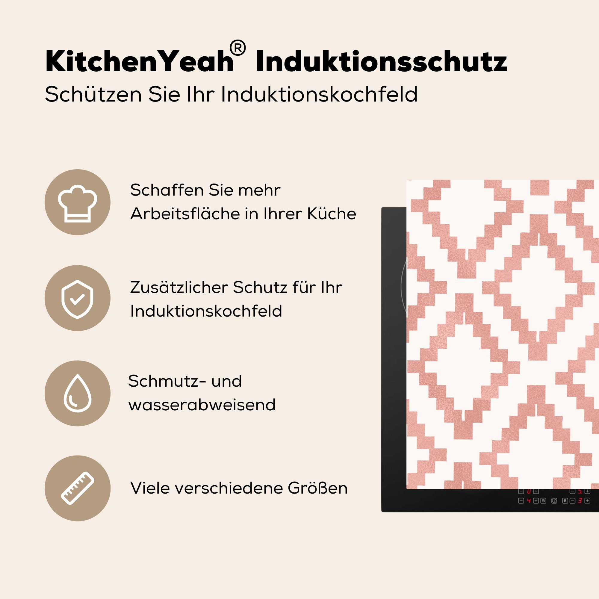 MuchoWow Herdblende-/Abdeckplatte Muster die für küche, Rosa, Weiß (1 Induktionskochfeld Luxus - Ceranfeldabdeckung cm, Vinyl, 81x52 tlg), Schutz - 