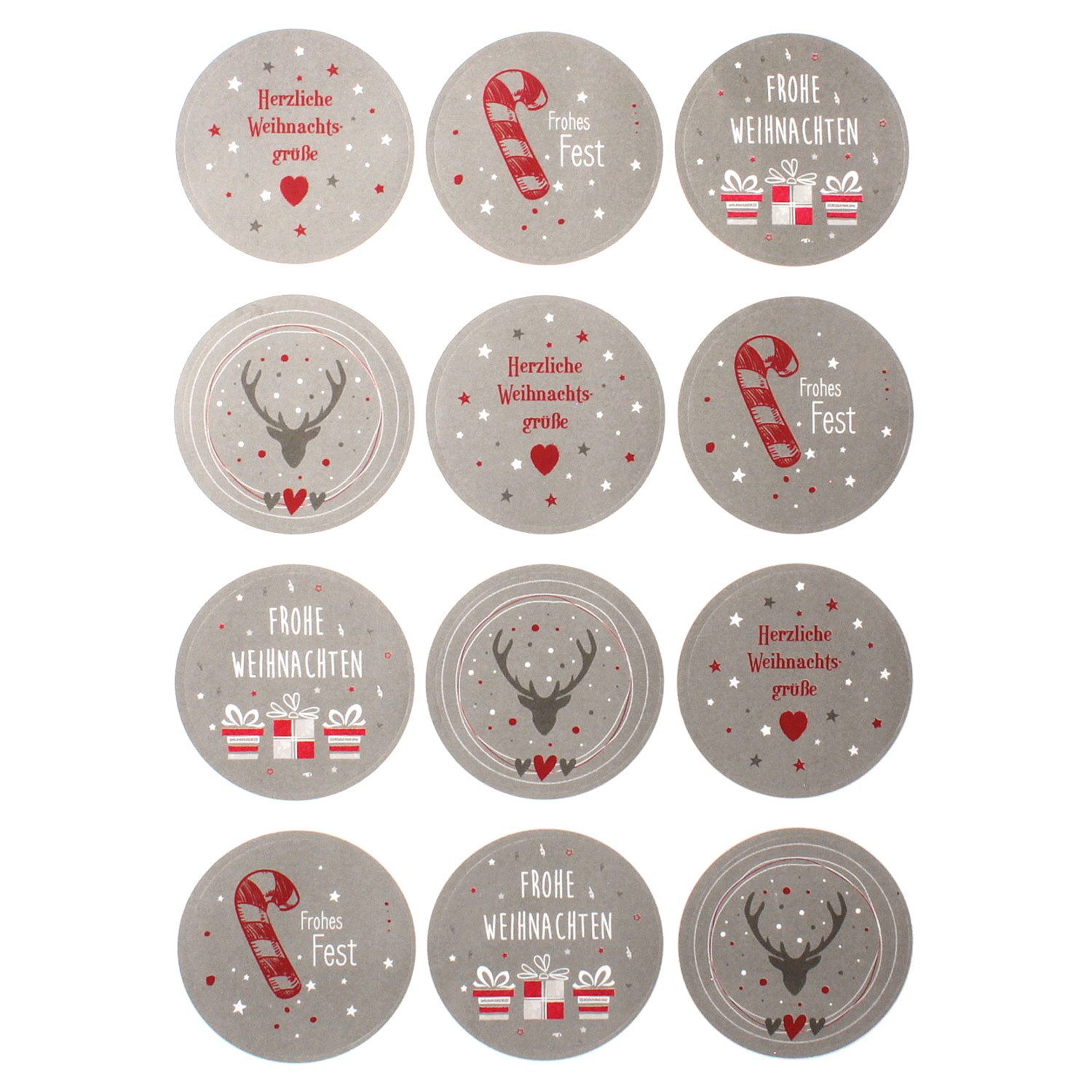 Macosa Home Наклейки 48 Stk.. Weihnachtliche Geschenkaufkleber rund 4,5 cm Papier Silber, (Geschenketiketten 48-tlg), Dekosticker Geschenksticker Weihnachten Weihnachtsaufkleber