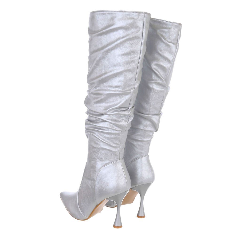 Ital-Design Damen Elegant High-Heel-Stiefel Pfennig-/Stilettoabsatz High-Heel Stiefel in Silber