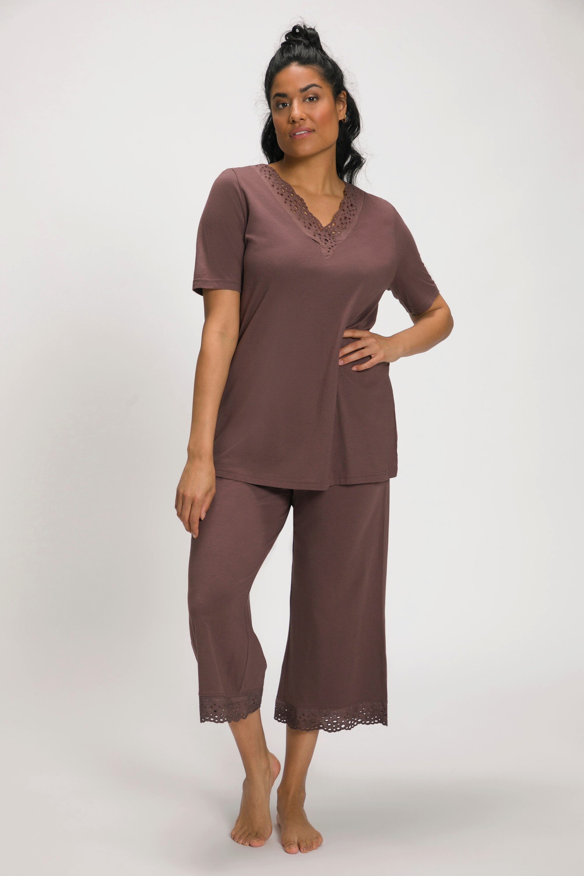 Ulla Popken Pyjama Pyjama Lochstickerei Halbarm Modalmix