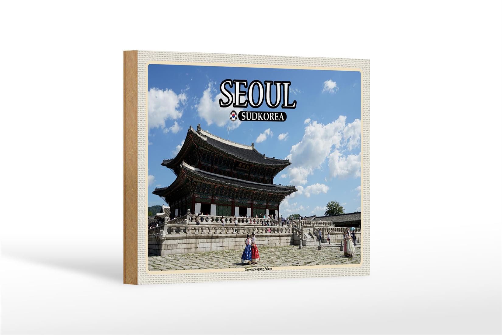 Femer GmbH Holzbild Reise 18x12 cm Seoul Südkorea Gyeongbokgung Palace, (1 St), Glatte Holzfaserplatte (MDF), vorn beschichtet