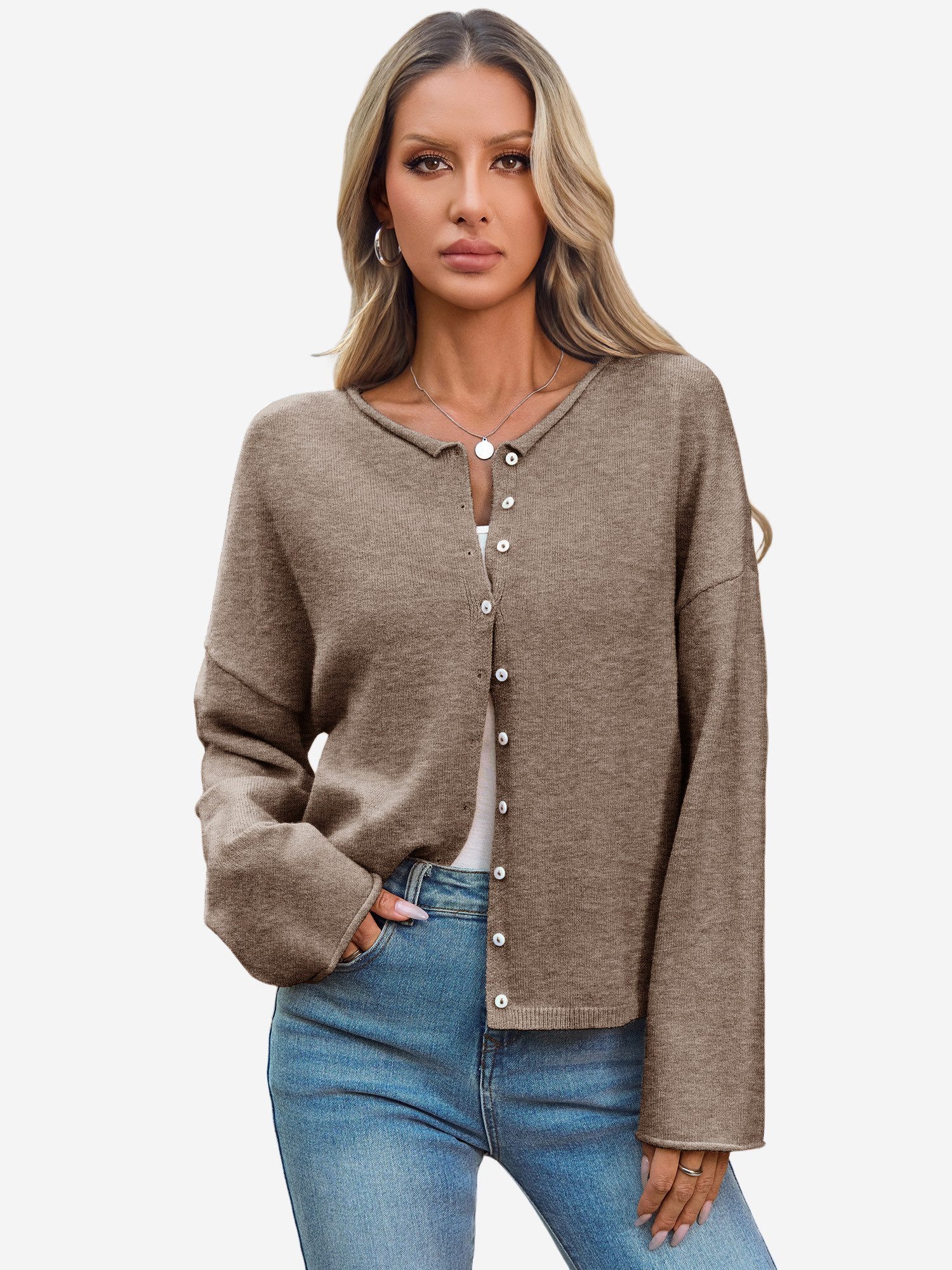 Imily Bela Cardigan Damen Kurze Lässige Strickjacke (Packung, 1-tlg., 1per-Pack) krempelbar