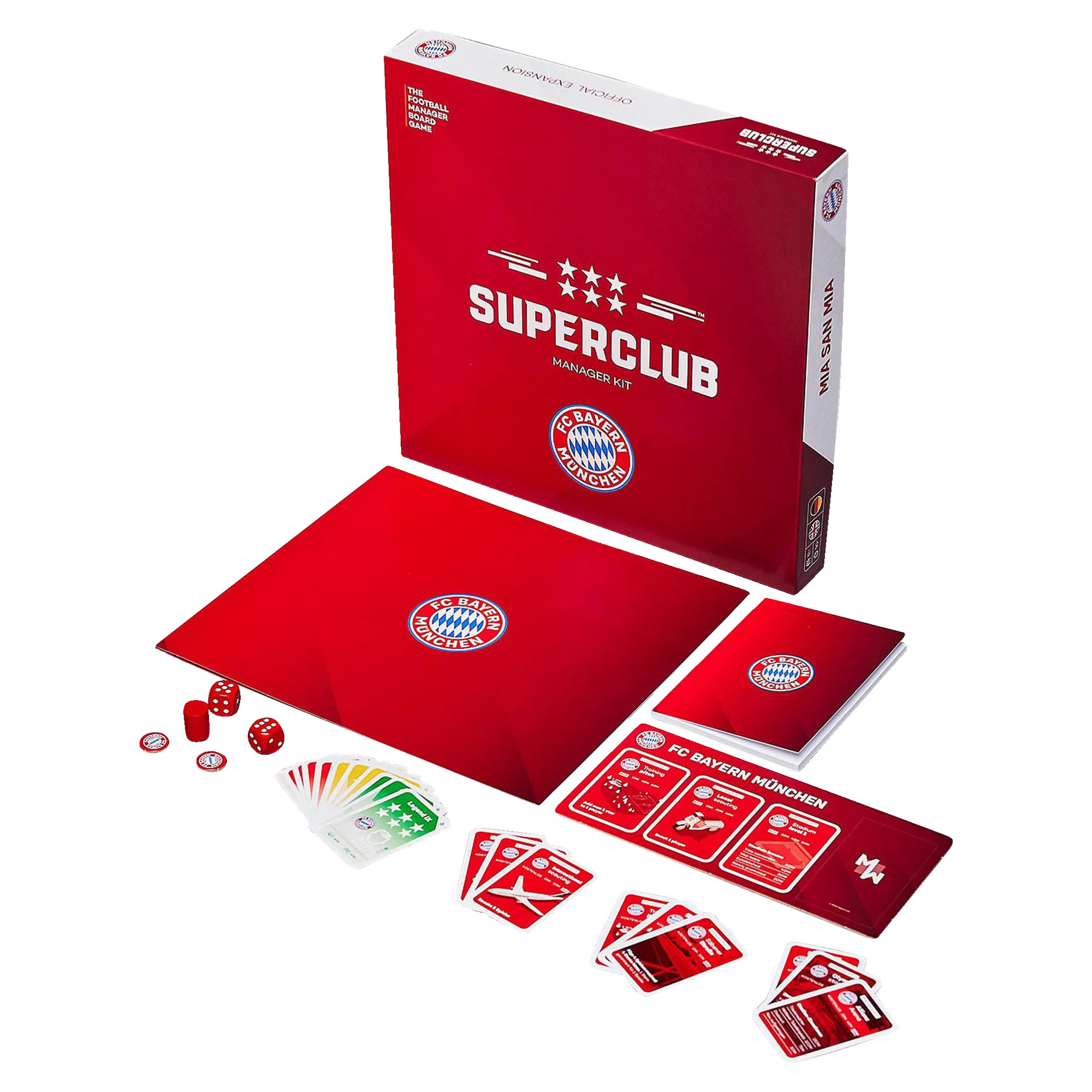 Superclub Spiel FC Bayern München Manager Kit für 2–5 Spieler ab 12 Deutsch Englisch, Fußballmanager-Brettspiel-Erweiterung, offizielles Lizenzprodukt für Jugendliche und Erwachsene