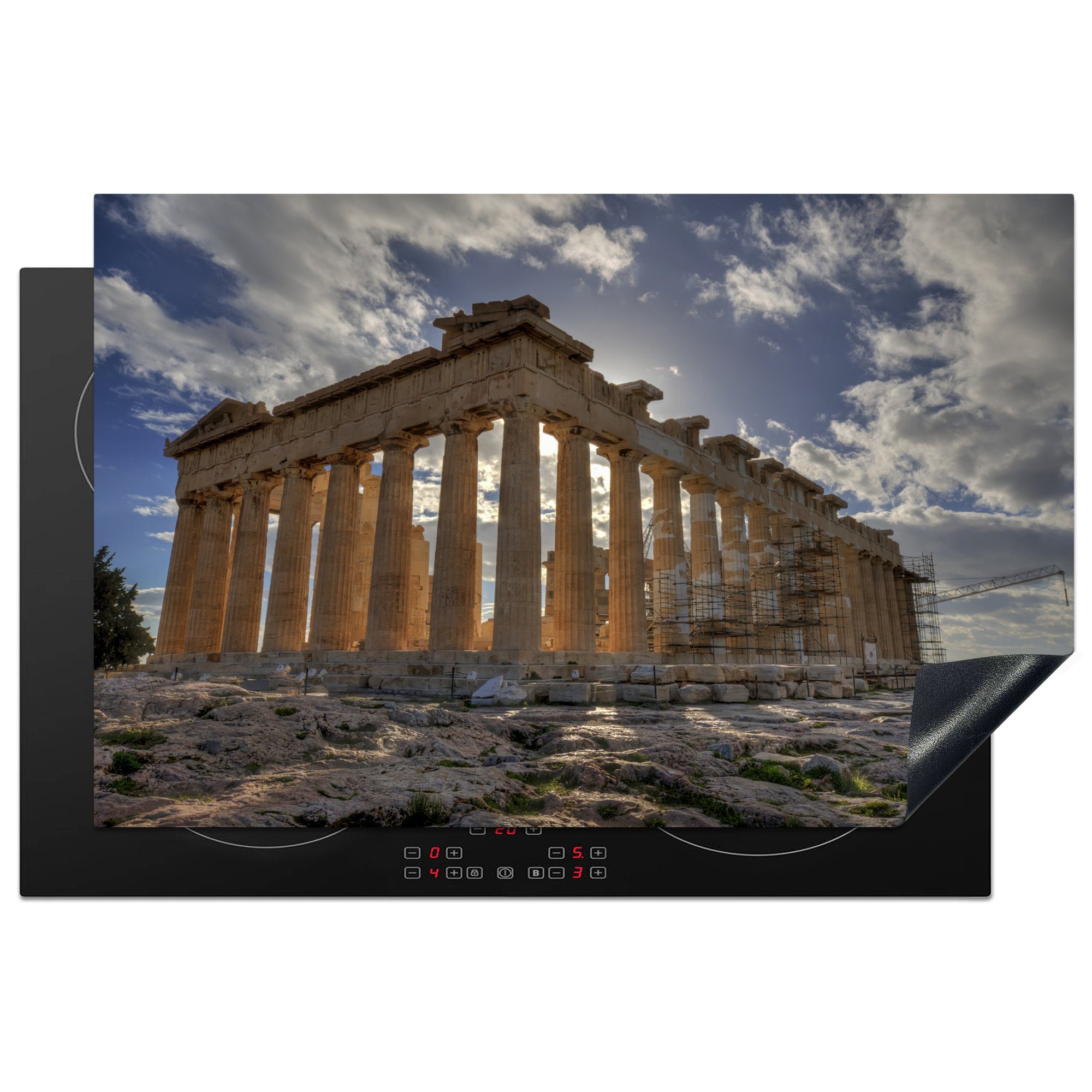 MuchoWow Herdblende-/Abdeckplatte Der historische Parthenon in Athen, Griechenland, Vinyl, (1 tlg), 81x52 cm, Induktionskochfeld Schutz für die küche, Ceranfeldabdeckung