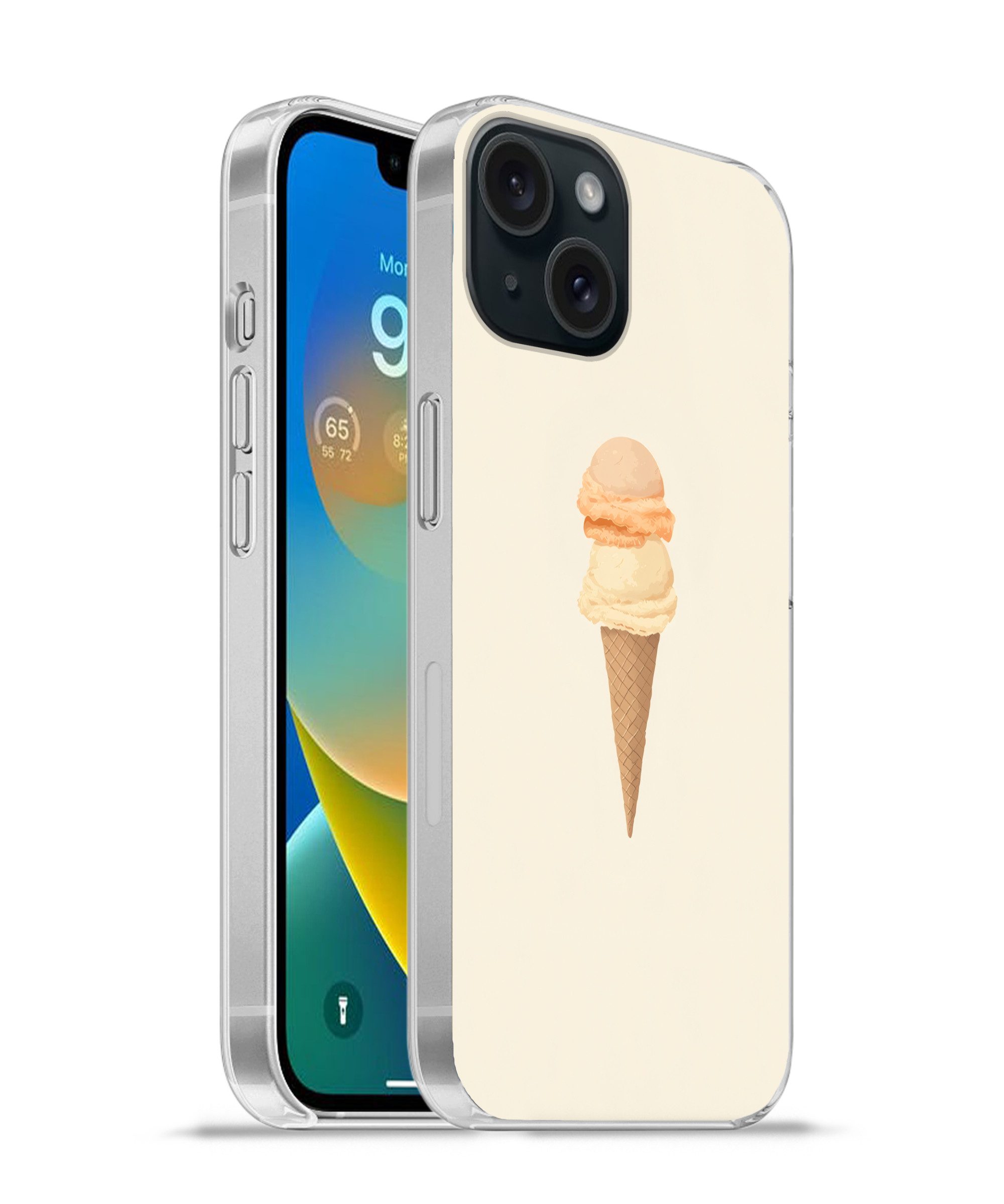 MuchoWow Handyhülle für Apple iPhone 15 Minimalist - Schaufel Eiscreme - Horn - Beige, Smartphone-Bumper, Print, Handy Schutzhülle Dünn