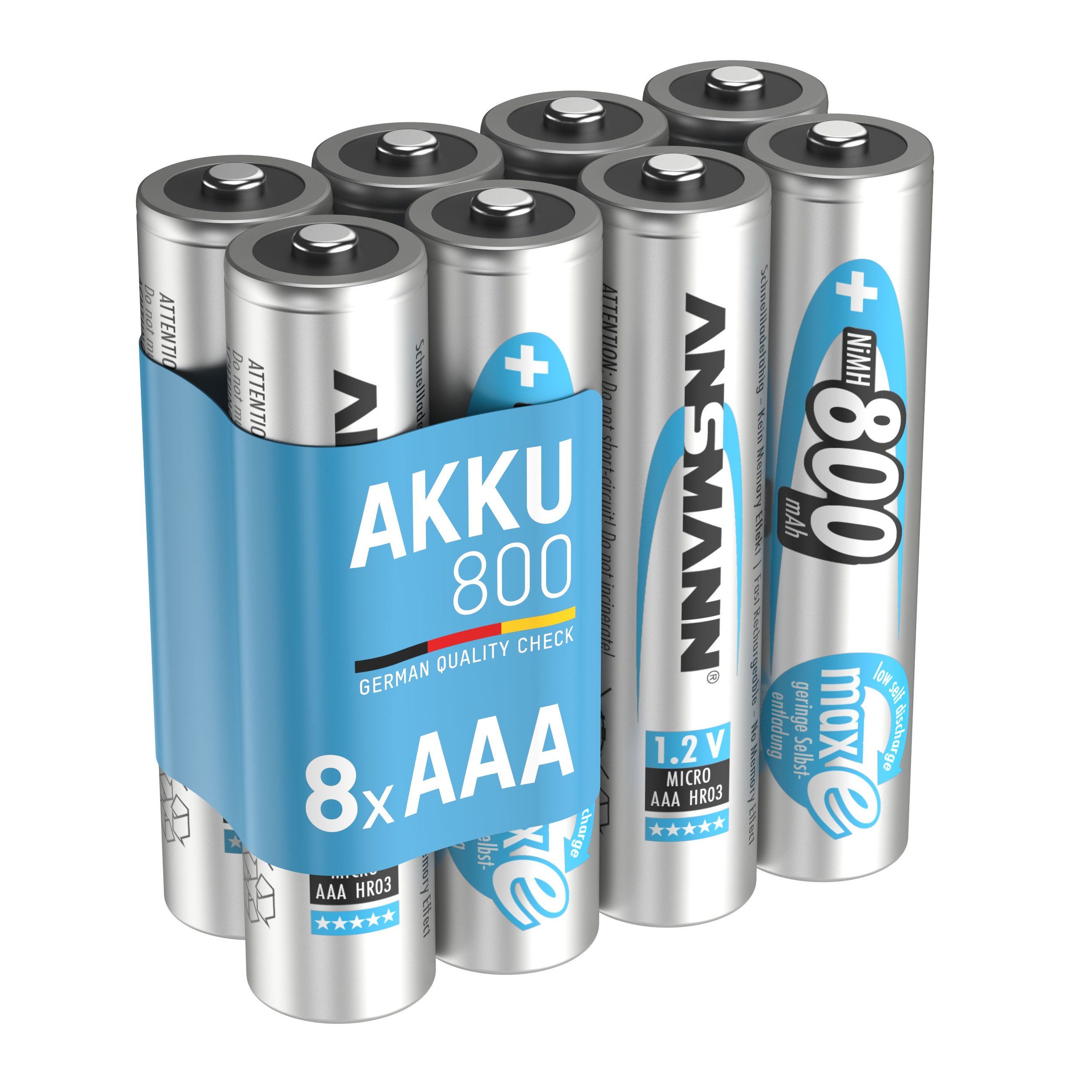 ANSMANN® Akku AAA 800mAh Micro NiMH 1,2V – 1000x wiederaufladbar (8 Stück) Akku 800 mAh (1.2 V) | Akkus und PowerBanks