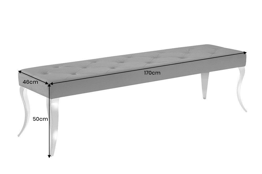 riess-ambiente Sitzbank MODERN BAROCK DELUXE 170cm schwarz/silber- Samt, Edelstahl, gepolstert (Einzelartikel, 1-St), Polsterbank mit Zierknöpfen - ideal für glamouröse Essbereiche & Flure