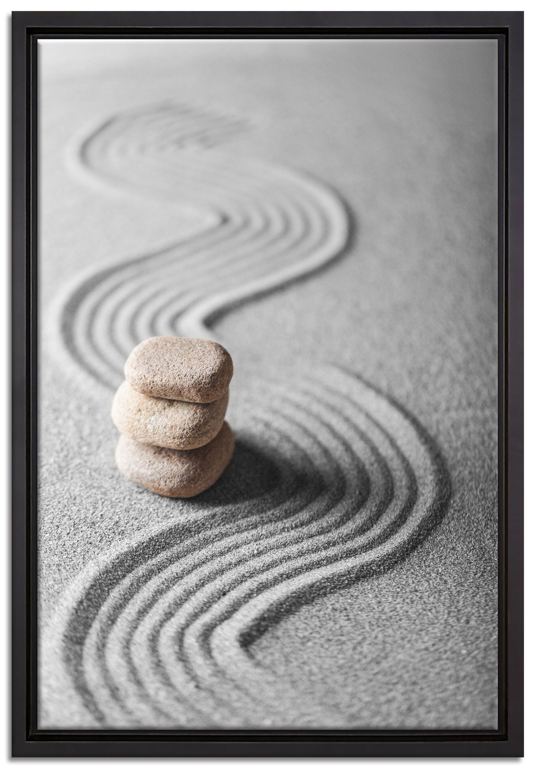 Pixxprint Leinwandbild Wellenmuster im Sand, inkl. bespannt, gefasst, St), Leinwandbild Zackenaufhänger (1 fertig einem in Schattenfugen-Bilderrahmen Wanddekoration
