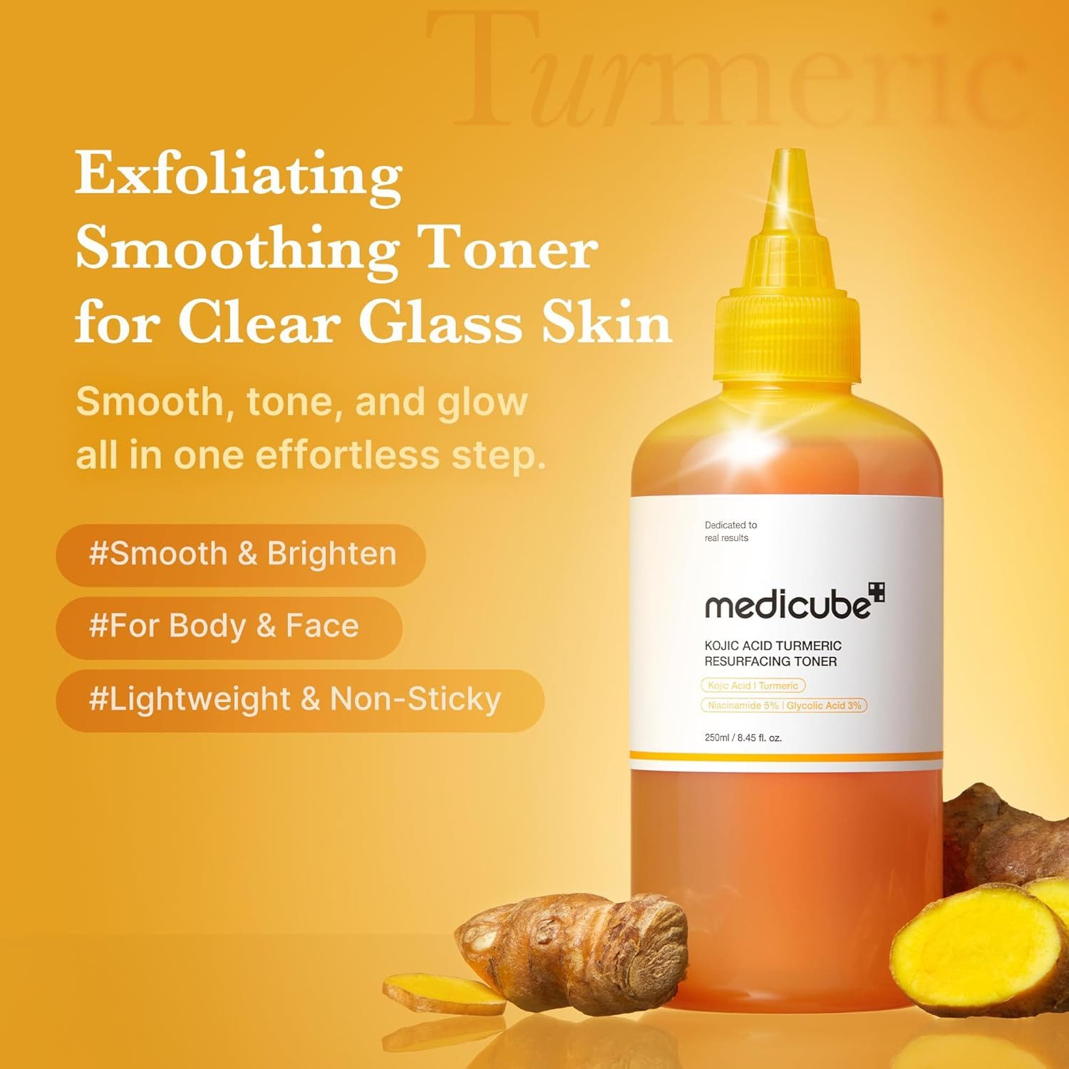 Medicube Toner Kojic Acid Turmeric Resurfacing Toner 250 ml Korean Skincare K-Beauty Verfeinert die Hauttextur, hellt sichtbar auf, und sorgt für glatten, strahlenden Teint