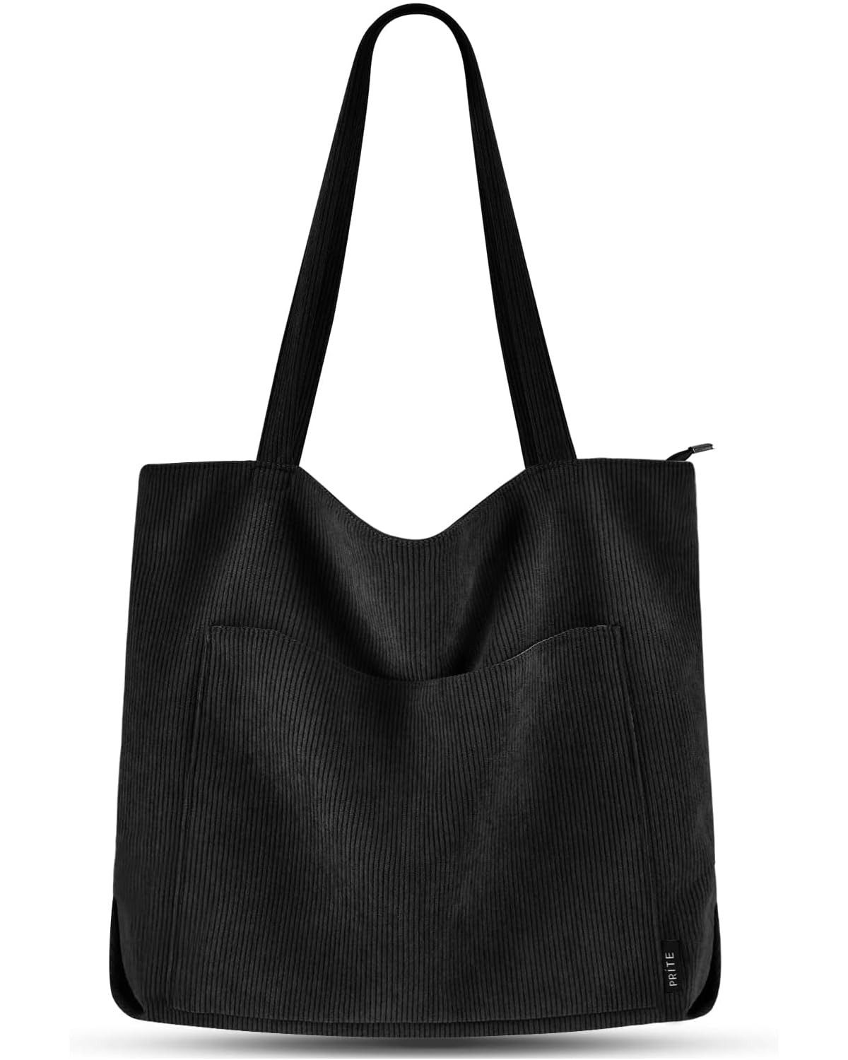 Agger Umhängetasche Cord-Handtasche oder Handtasche aus Cord, Große Tote-Bag,Shopper, Schultertasche aus Stoff für College, Schule, Arbeit und Einkaufen