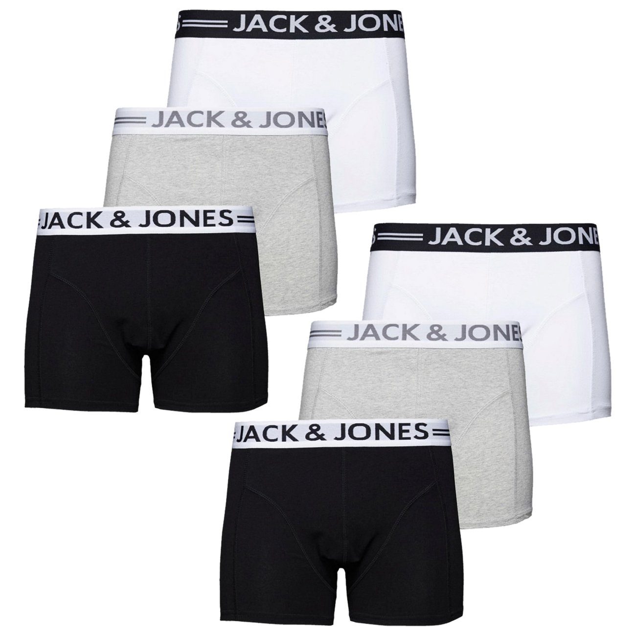 & Jones Jack Grey/White/Black SENSE 6er Pack Boxershorts Logo mit Webbund (6-St) (12081832)
