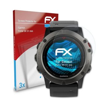 atFoliX Schutzfolie Displayschutz für Garmin Fenix 5X 51 mm, (3 Folien), Ultraklar und hartbeschichtet