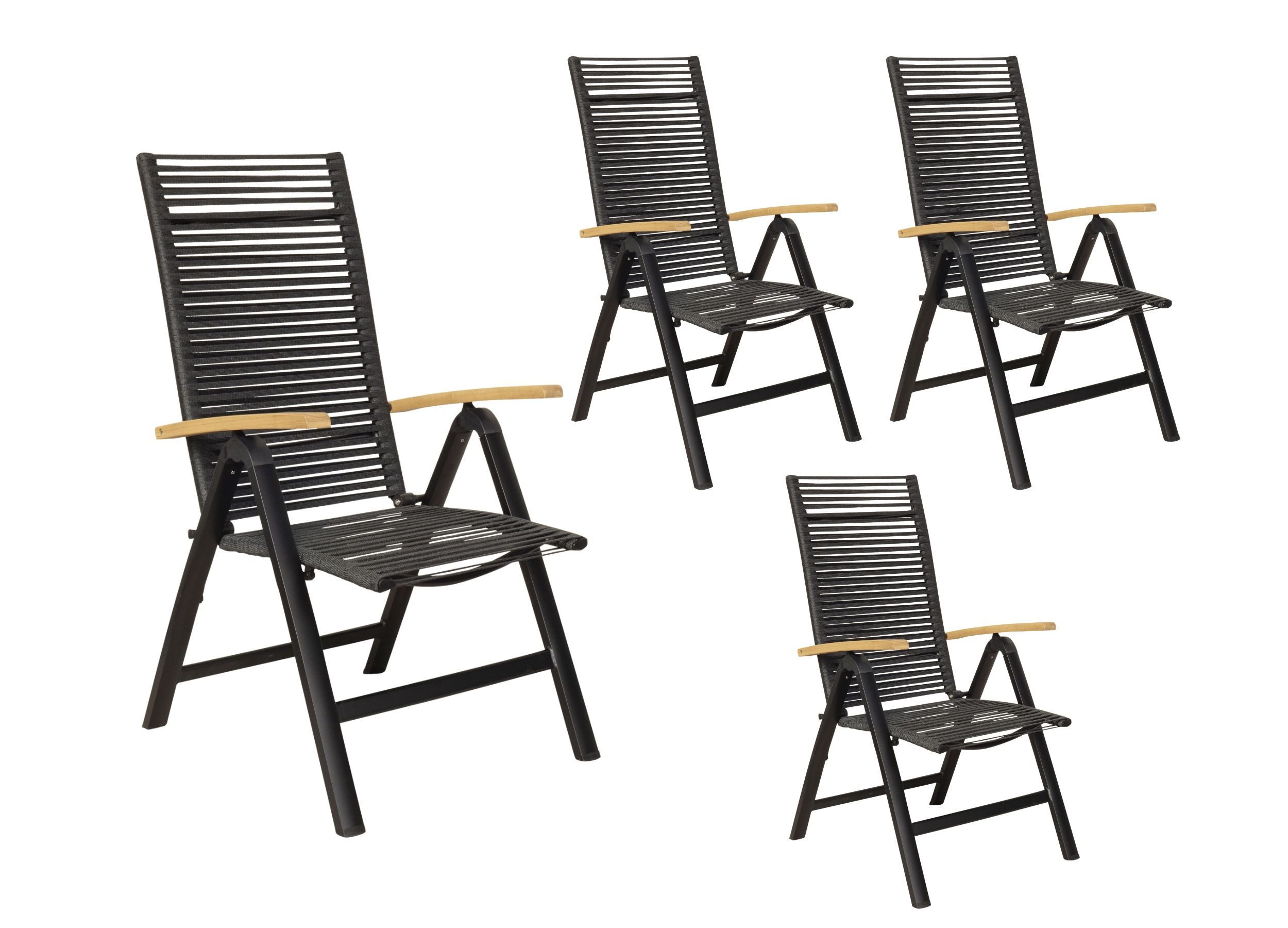 LC Garden Klappstuhl »Toronto« Klappsessel Rope schwarz mit Rope-Geflecht Gartenstuhl (4 St)