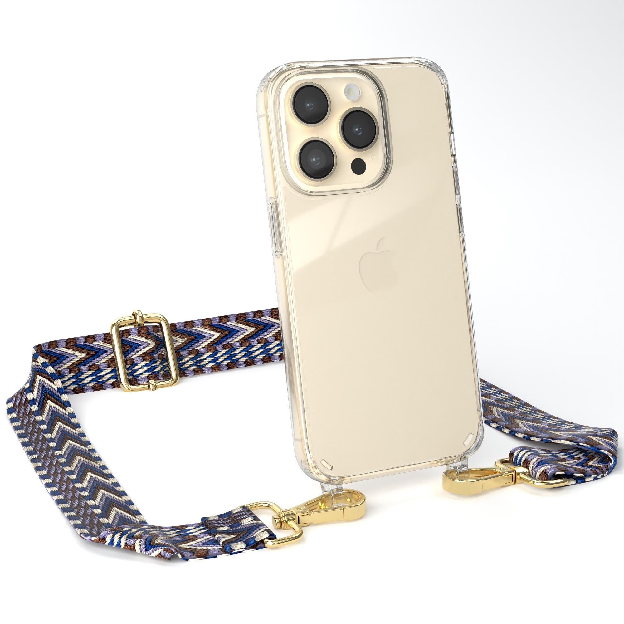 EAZY CASE Handykette Boho Umhängeband für Apple iPhone 14 Pro 6,1 Zoll, Phone Chain nutzbar als Bauchtasche Body Case Riemchen mit Hülle Weiß