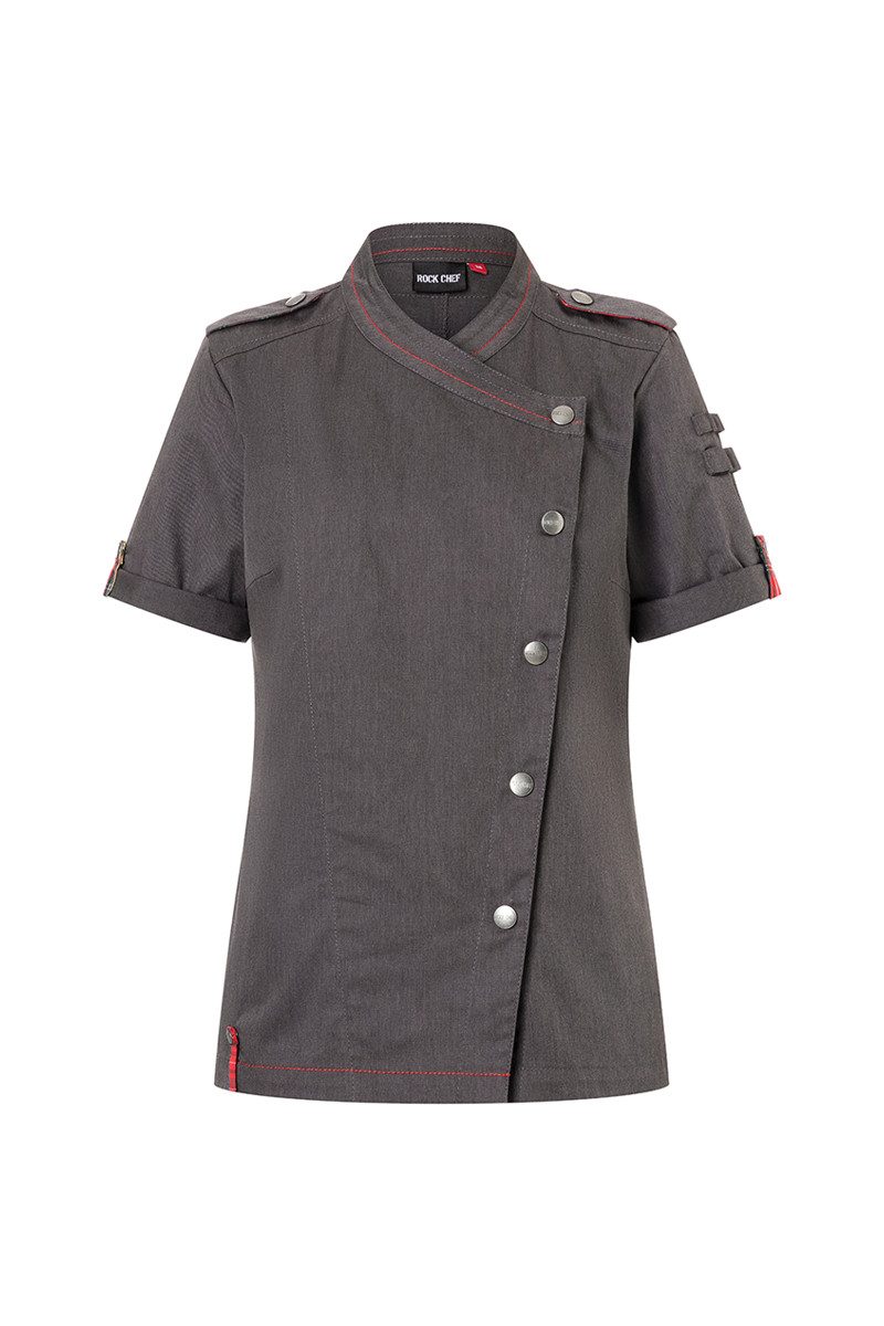 Karlowsky Fashion Kochjacke KARLOWSKY Damen Kochjacke Denim-Style ROCK-CHEF® Kurzarm Schwarz
