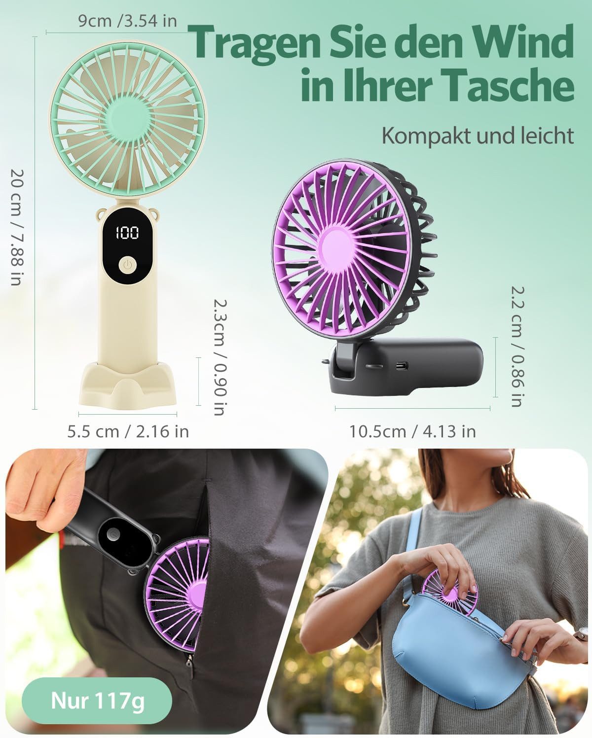 Coonoor Handventilator Mini Handventilatoren Akku Aufladbar,Tragbarer günstig online kaufen