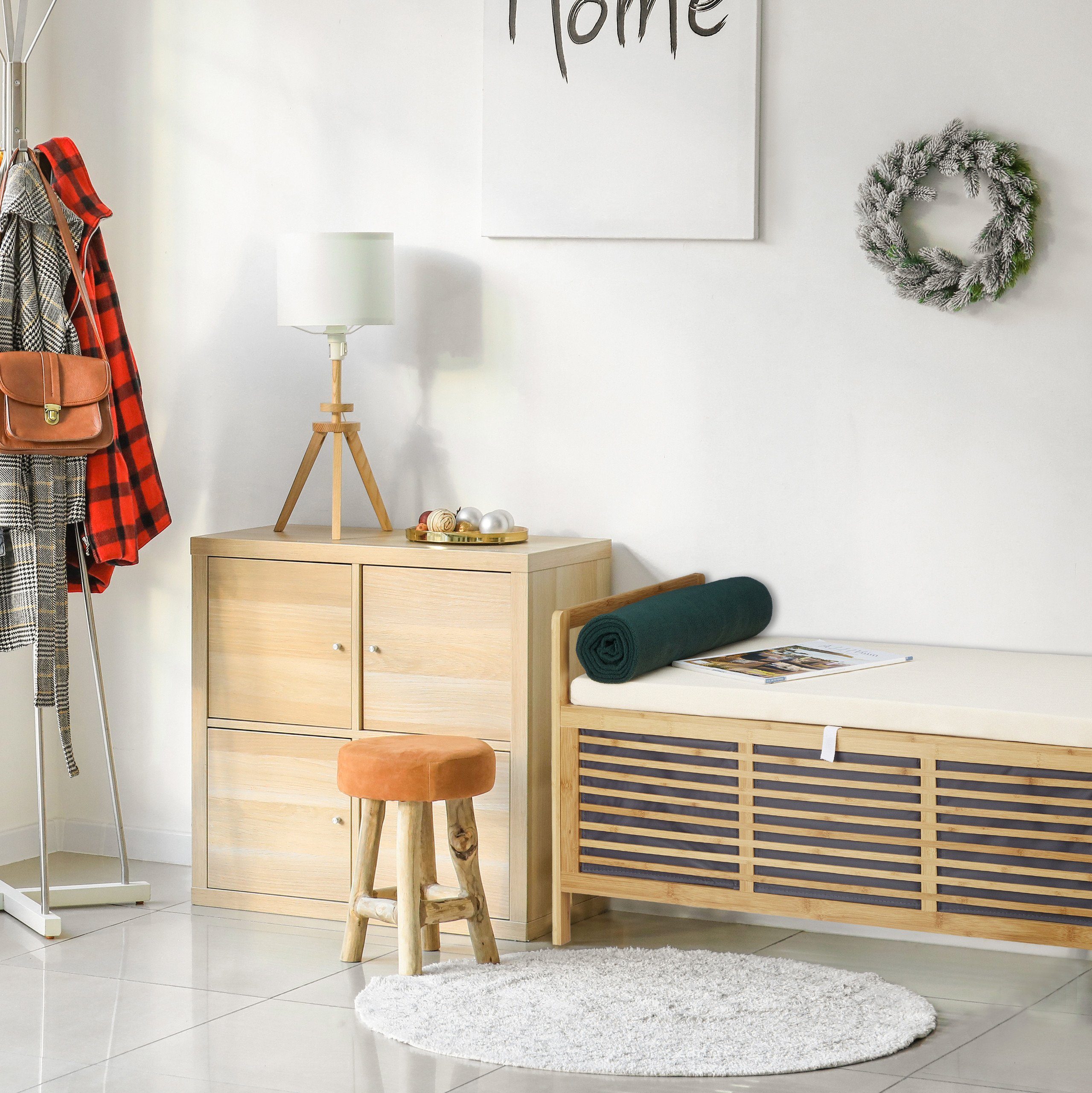 relaxdays Stauraumhocker Bambus Sitzhocker mit Stauraum, günstig online kaufen