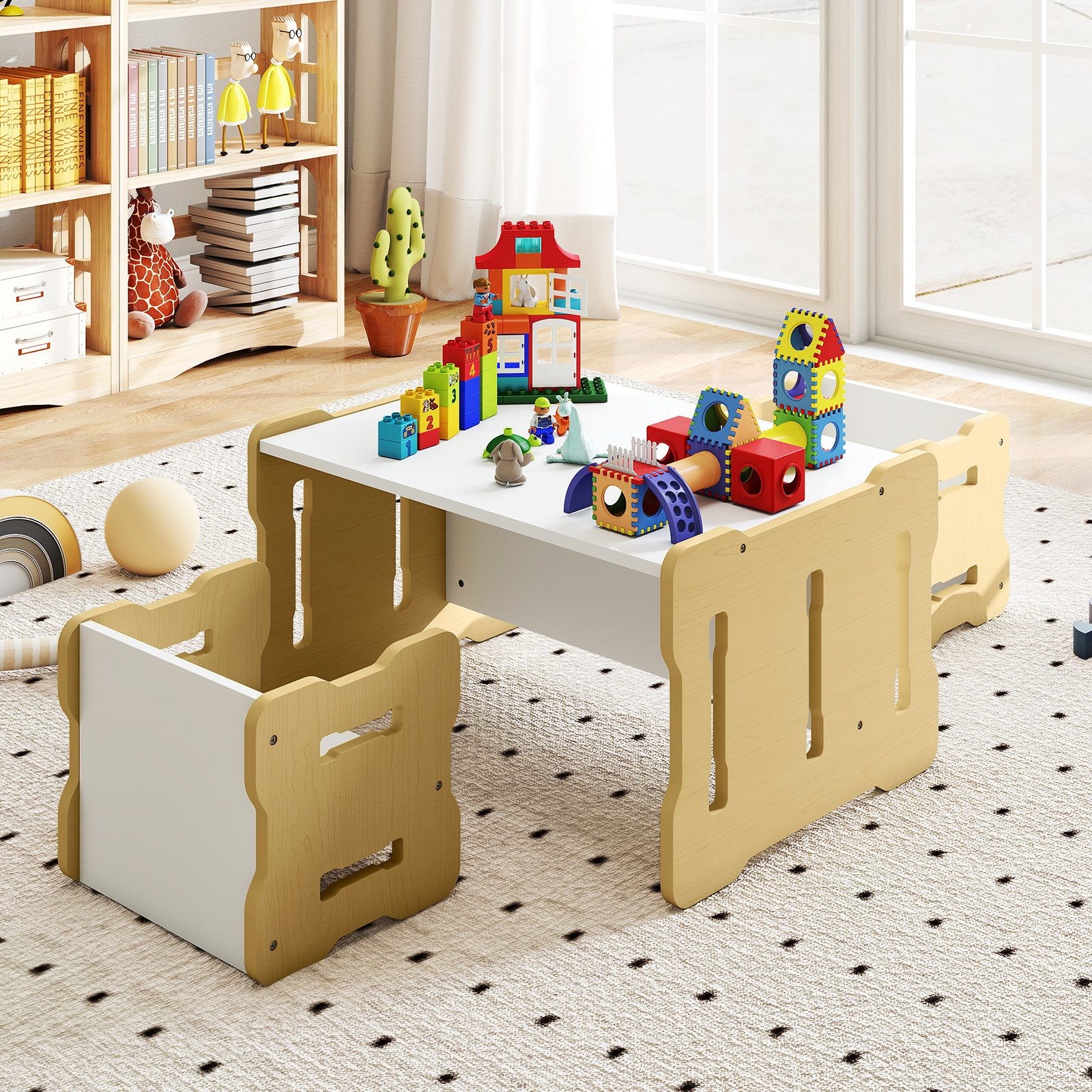 COSTWAY Kindersitzgruppe, (3-tlg), Kleinkind-Set mit 2 Hockern, Holz günstig online kaufen