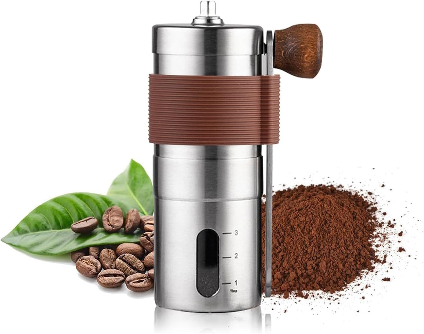 LIANNA Kaffeemühle Manuelle Kaffeemühle, Handkaffeemühle aus Edelstahl mit Handkurbel, 20 W, Becherform, 250 g Bohnenbehälter, Mini-Handmühle mit Keramikmahlwerk für Kaffeebohnen, einstellbar