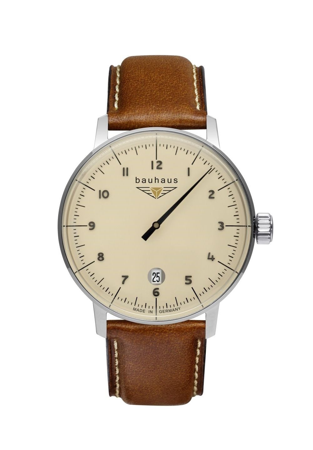 bauhaus Quarzuhr Monotimer 2042-5 Herrenuhr Beige Lederband Braun 40 mm