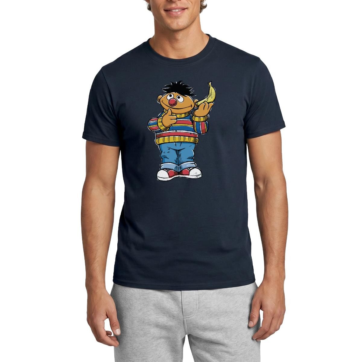 Spreadshirt T-Shirt Sesamstraße Ernie Mit Banane Pose Lustig Used Look Männer T-Shirt (1-tlg)
