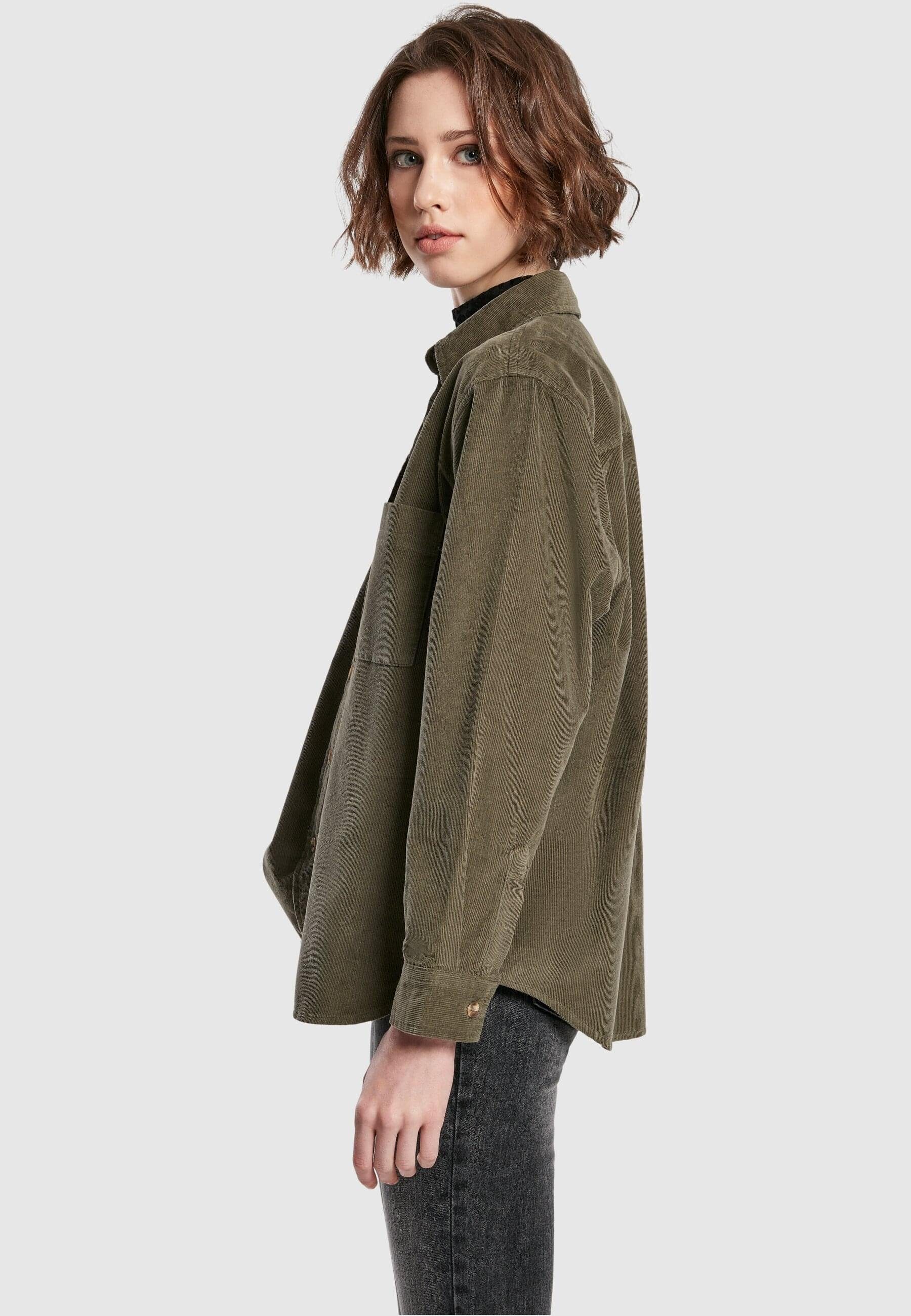 URBAN CLASSICS Langarmhemd Damen (1-tlg) Corduroy Shirt Oversized Ladies olive