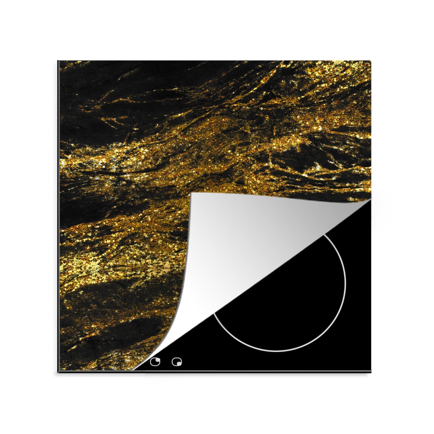 MuchoWow Herdblende-/Abdeckplatte Marmor - Gold - Schwarz - Trendy, Vinyl, (1 tlg), 78x78 cm, Ceranfeldabdeckung, Arbeitsplatte für küche