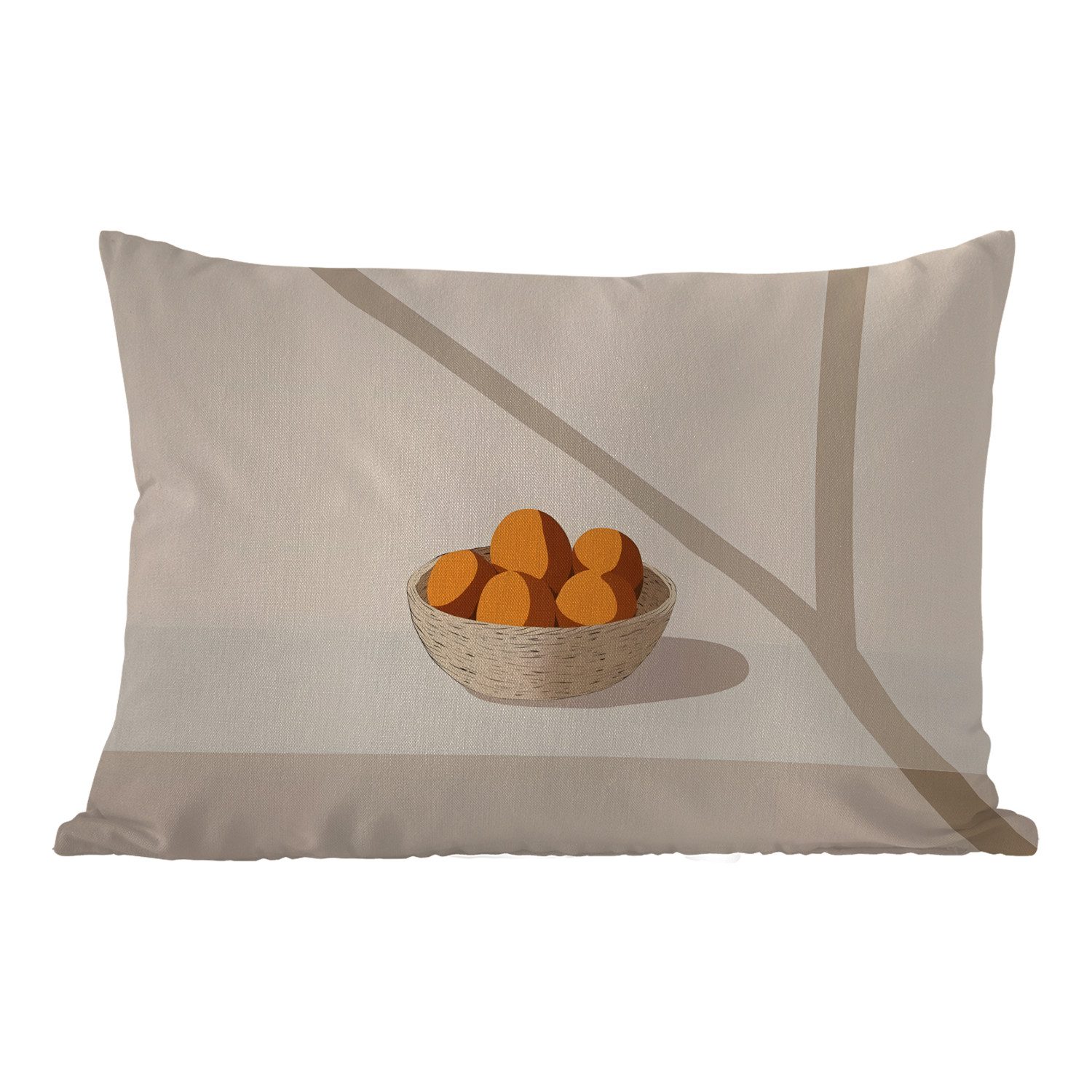 MuchoWow Dekokissen Korb - Obst - Minimalistisch - Orange, Outdoor-Dekorationskissen, Kissen, Kissenbezug, 50x30 cm