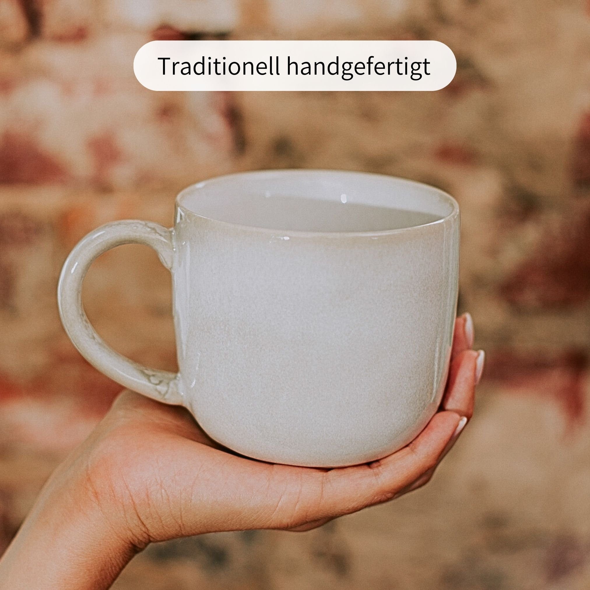 Econovo Tasse Handgefertigt, 1-tlg., Steingut, Große Keramiktasse 400ml Made in Portugal