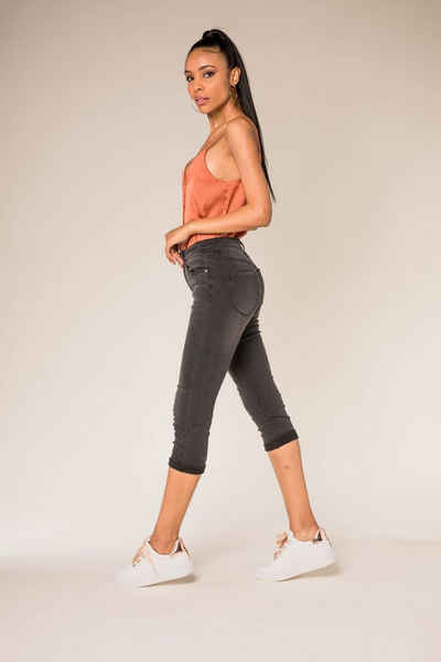 Nina Carter Caprihose Capri Jeans Шорти Stretch Skinny 3/4 Bermuda Kurze Hose Weich (1-tlg) 3204 in Grau