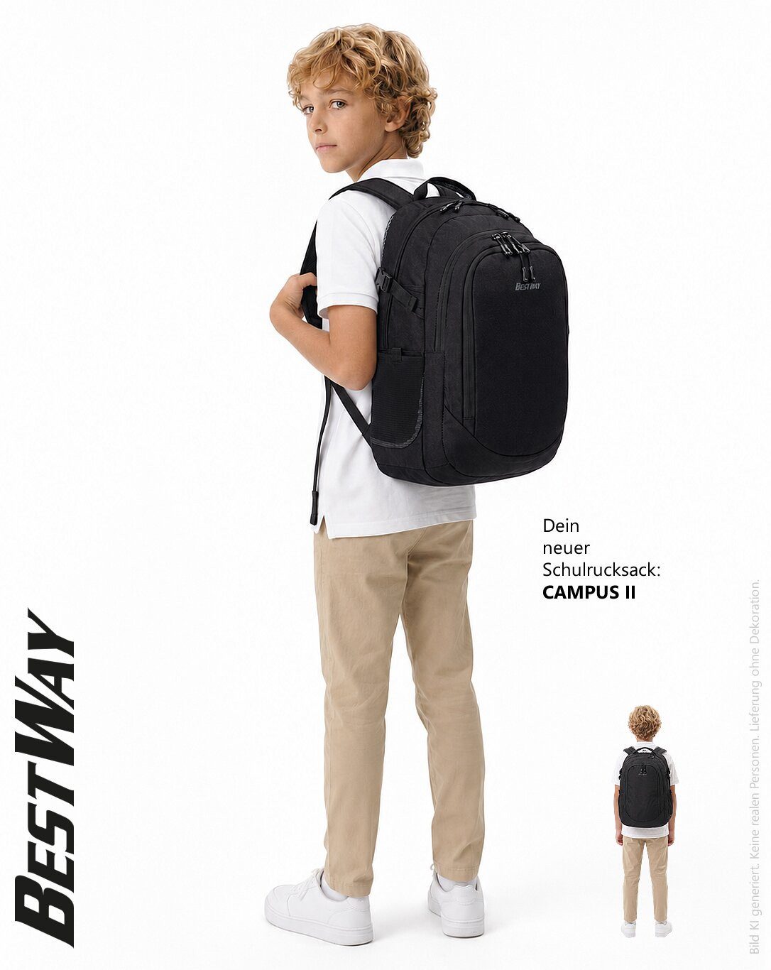 BESTWAY Schulrucksack Mädchen Jungen Schultasche Schulmappe Rucksack (2 Teile Set: Schulrucksack + Mäppchen), Schulrucksackset Mappe Campus Evo 2T Set 40352 rm