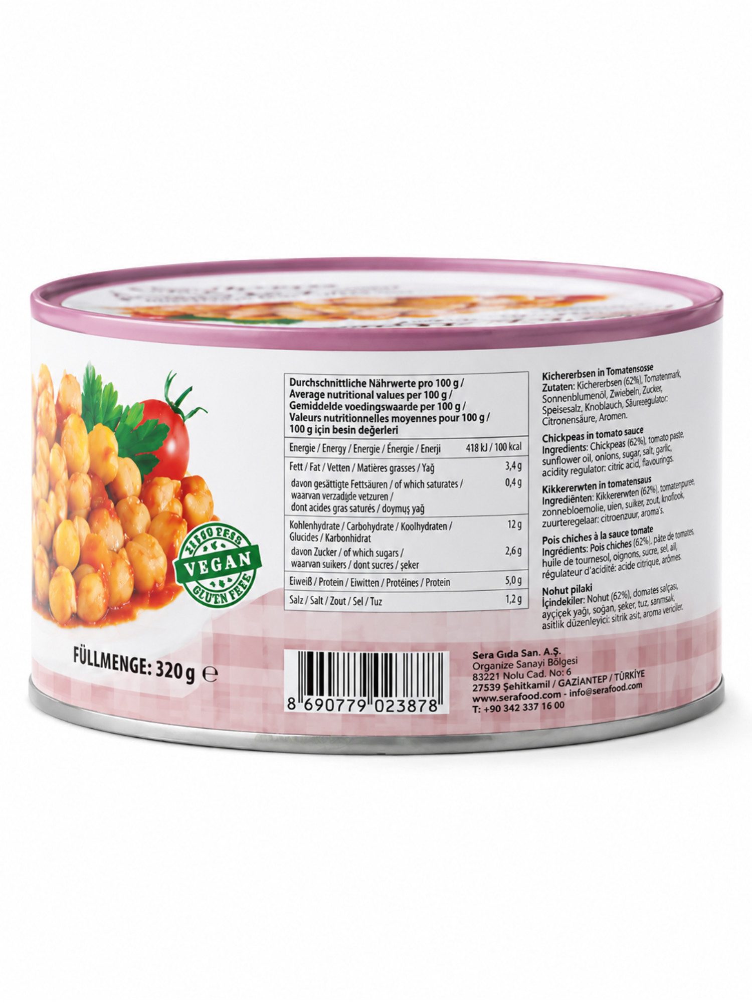 SERA FOOD Fertiggericht Kichererbsen in Tomatensauce – mediterran & servierfertig, (Vegane Konserven), Spezialität, servierfertig, vegan/vegetarisch, hochwertig – Bild 2 von 3
