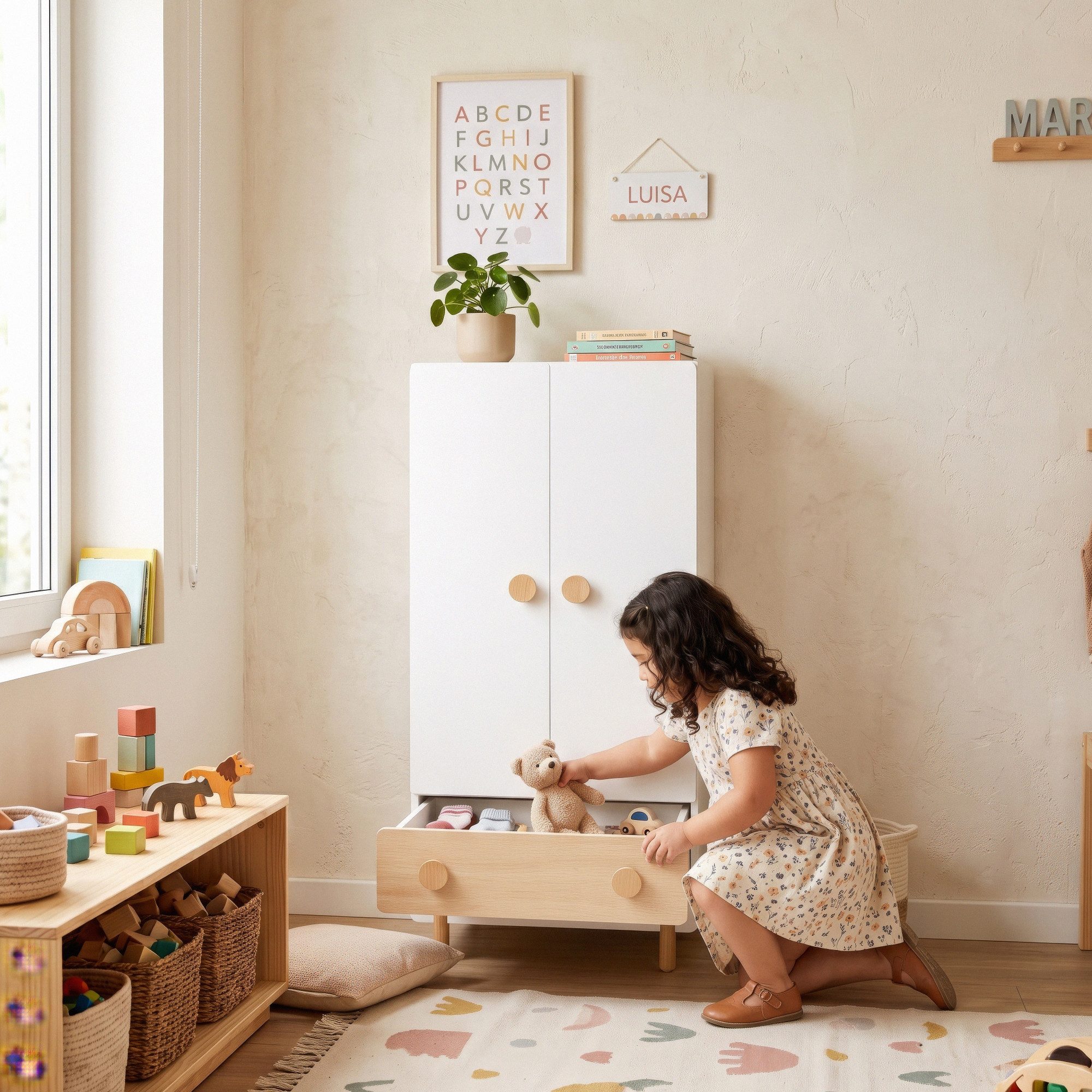 en.casa Kinderkleiderschrank »Vaarentaa« mit Schublade 126x60x41 cm Weiß/Eiche – Bild 5 von 5