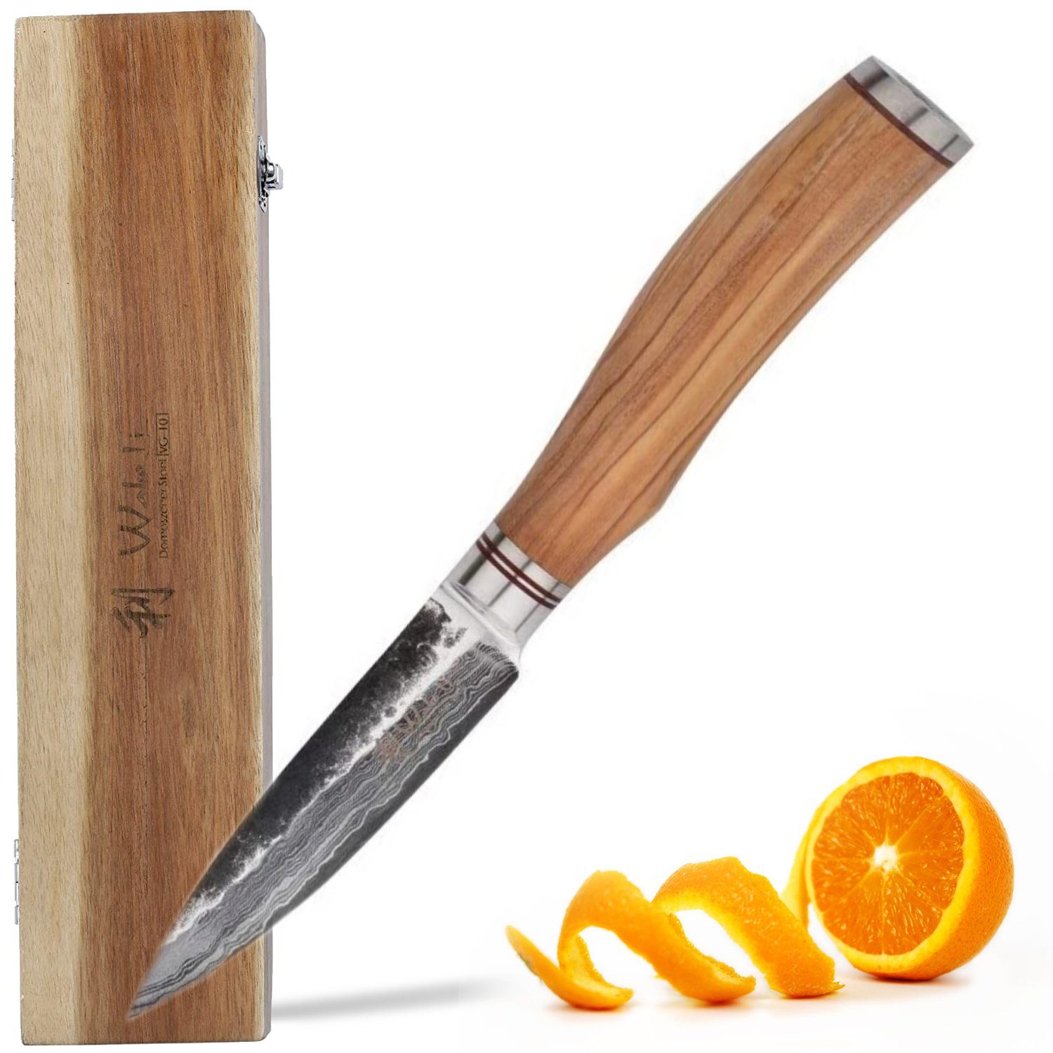 Wakoli Gemüsemesser Wakoli Officemesser I 9 cm Klinge I Olivenholzgriff und Hammerschlag