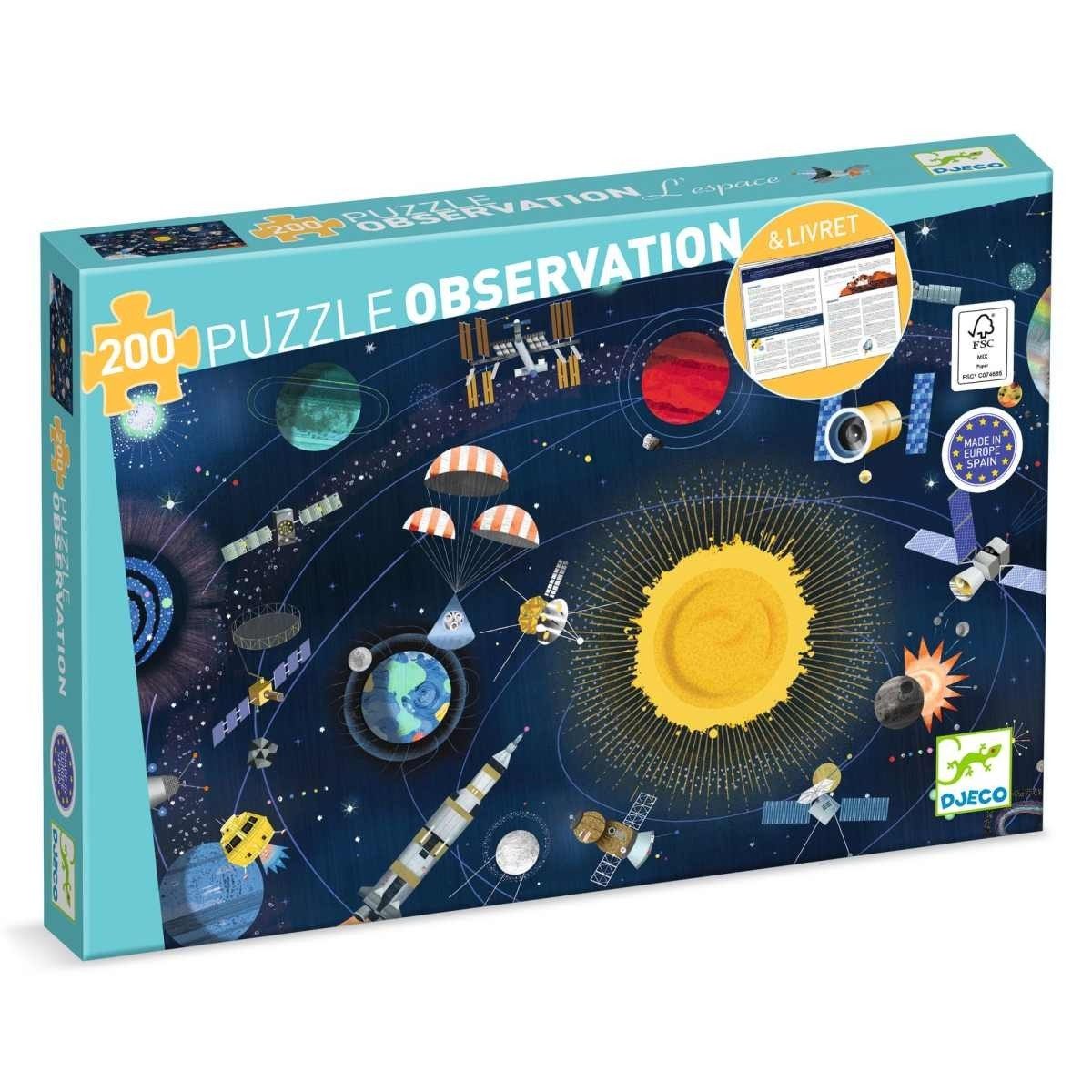 DJECO Puzzle Wimmelbild Der Weltraum 200 Teile ab 6 Kinderpuzzle für Kinder, 200 Puzzleteile, Kinderpuzzle