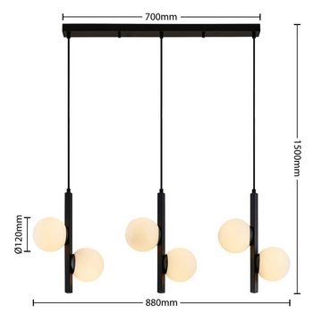 Lucande Hängeleuchte Emarin, dimmbar, Leuchtmittel nicht inklusive, Modern, Eisen, Glas, Schwarz, opalweiß, 6 flammig, G9, Deckenlampe