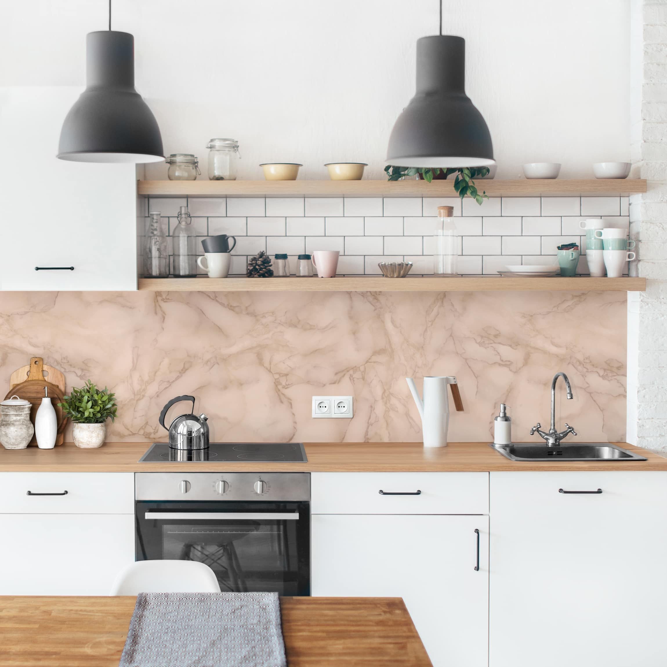 Bilderdepot24 Küchenrückwand selbstklebend beige Muster Motiv, (1-tlg., Nischenrückwand - für Fliesenspiegel ohne Bohren - matt), Nischenrückwand 3D-Effekt fugenlos Wandpaneel Küche Herd