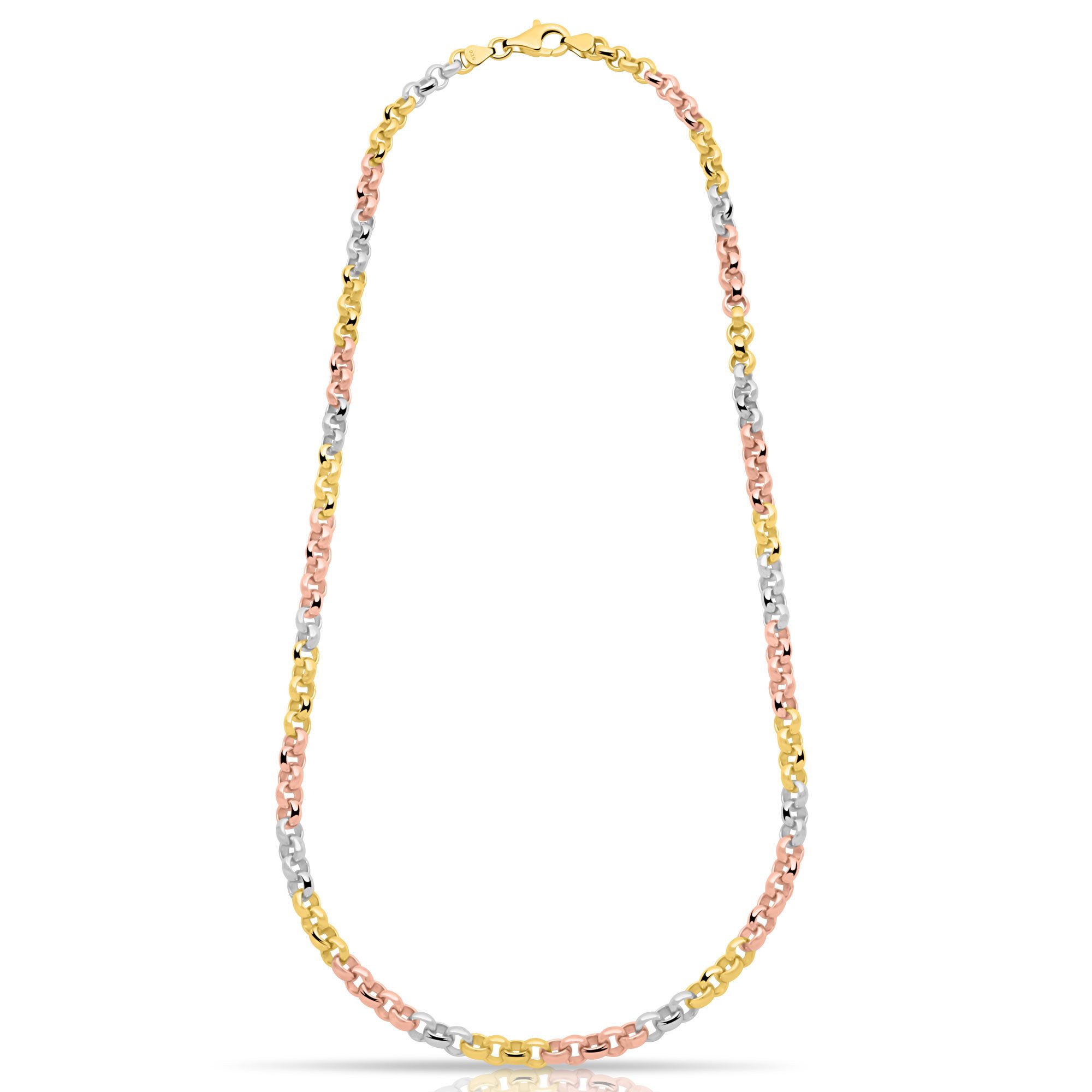 Tony Fein Silberkette Erbskette 6mm 925er Silber 585er Vergoldet Rosé Massiv, Made in Italy für Damen und Herren