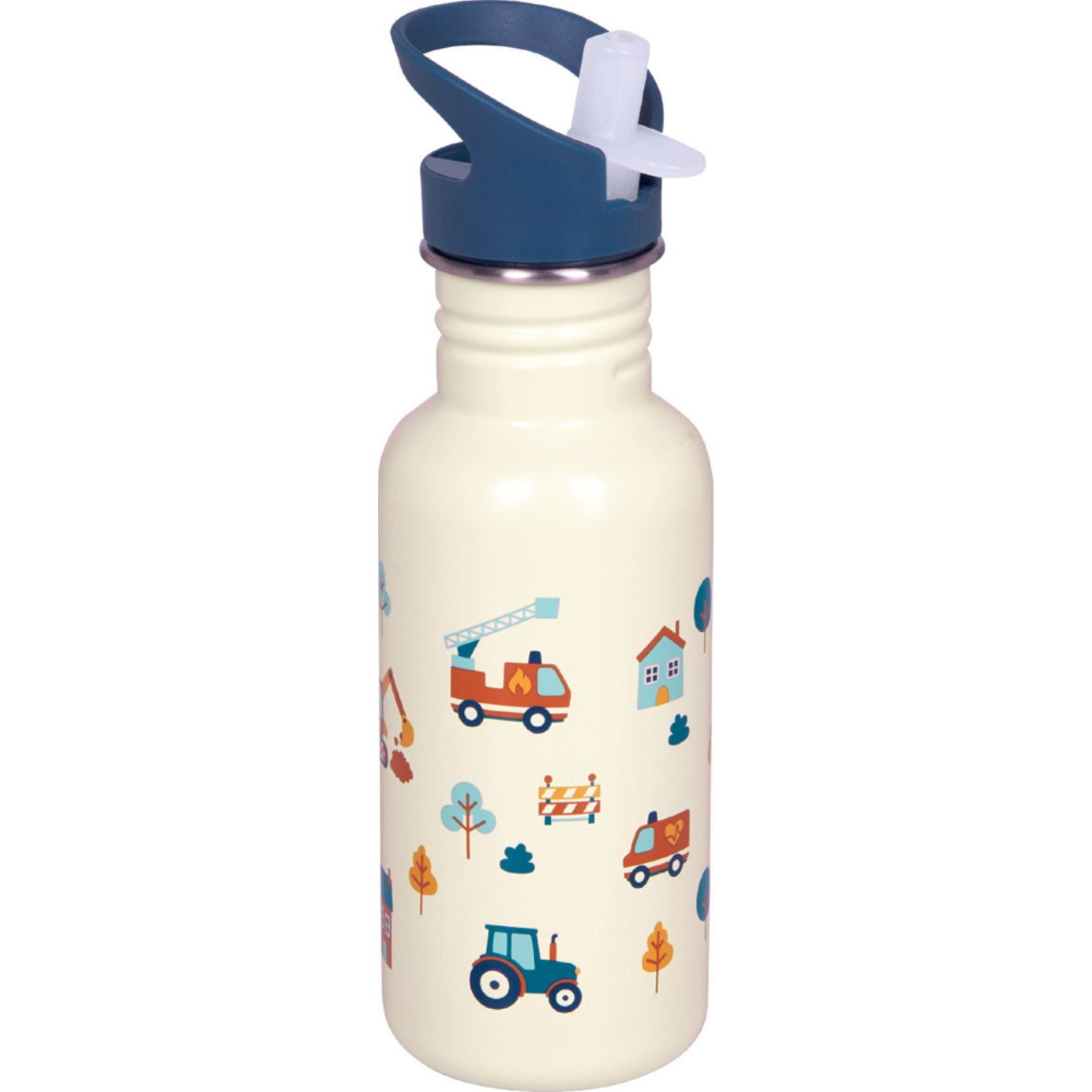 COPPENRATH DIE SPIEGELBURG Trinkflasche Edelstahlflasche „Fahrzeuge “ 0,5 l Trinkflasche mit Reinigungsbürste, Leicht zu öffnender Deckel