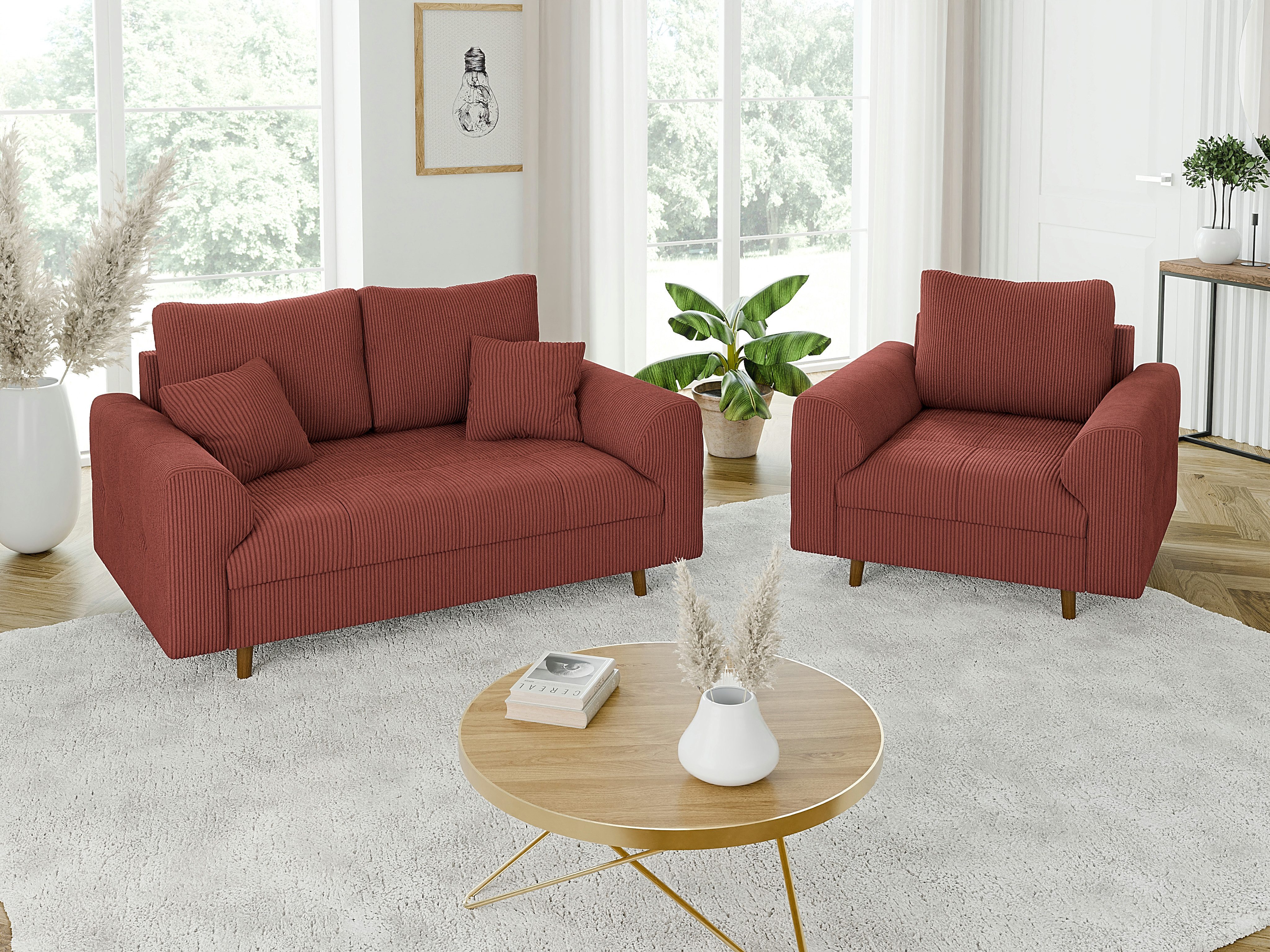 S-Style Möbel 2-Sitzer Sofa Zara mit Holzfüßen im skandinavischen Stil aus Cord-Stoff, mit Wellenfederung – Bild 5 von 5