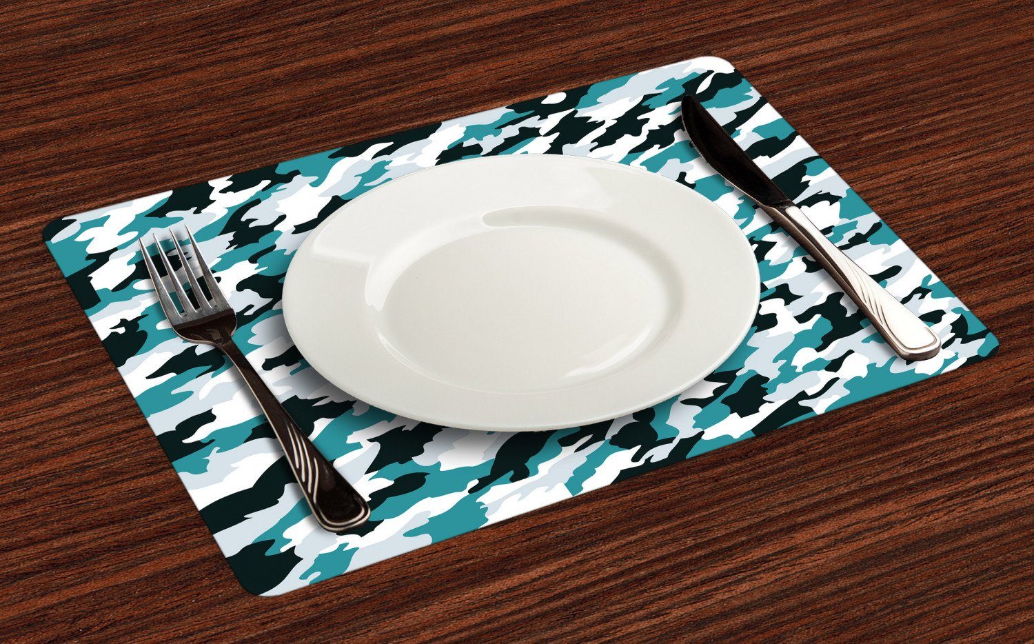Platzset, Waschbare Stoff Esszimmer Küche Set Aquatic Abakuhaus, Ozean Tischdekorations (4-teilig, 4 Digitaldruck, 4x), aus Teilig-St., Camouflage Tile