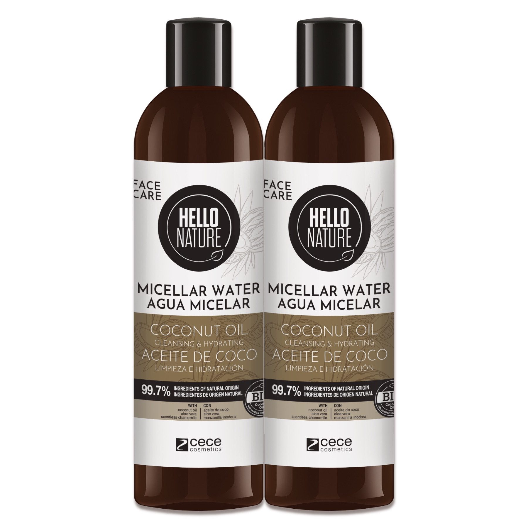 Hello Nature Gesichtswasser Mizellenwasser Gesicht Cleanser Gesichtsreinigung mit Kokosöl Bio, 2-tlg., Mizellenwasser, Gesichtspflege, Gesichtswasser, Make-up Entferner