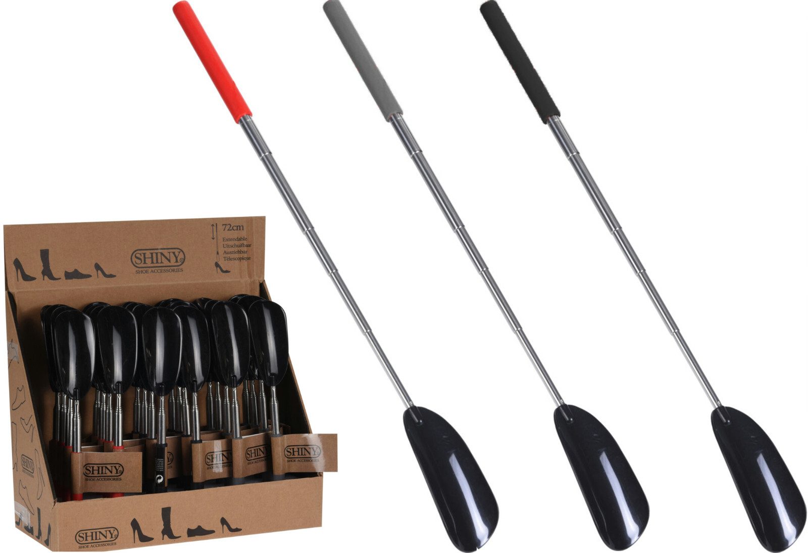 Koopman Schuhlöffel Schuhanzieher Teleskop Anzieher 25-72 cm (Stück, 1-tlg., Packung), Schwarz, ausziehbar, Metall / Kunststoff, Teleskopstiel